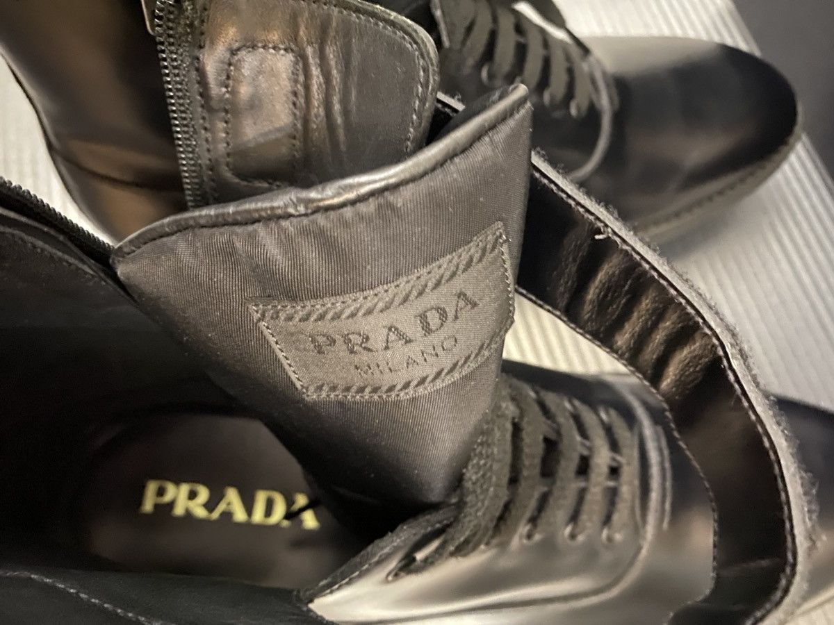 Prada Prada 🇮🇹 black calf side zip top collar combat boots 10 NEW Size US 10 / EU 43 - 8 Thumbnail