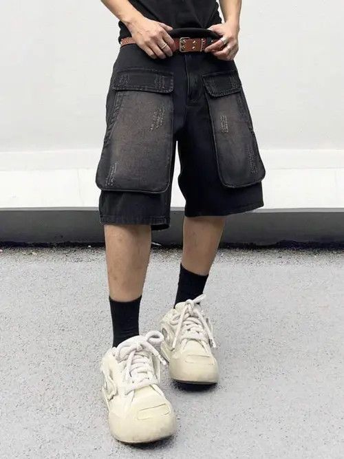 Jean Cargo Shorts Washed Distressed Denim Size US 32 / EU 48 - 4 Thumbnail
