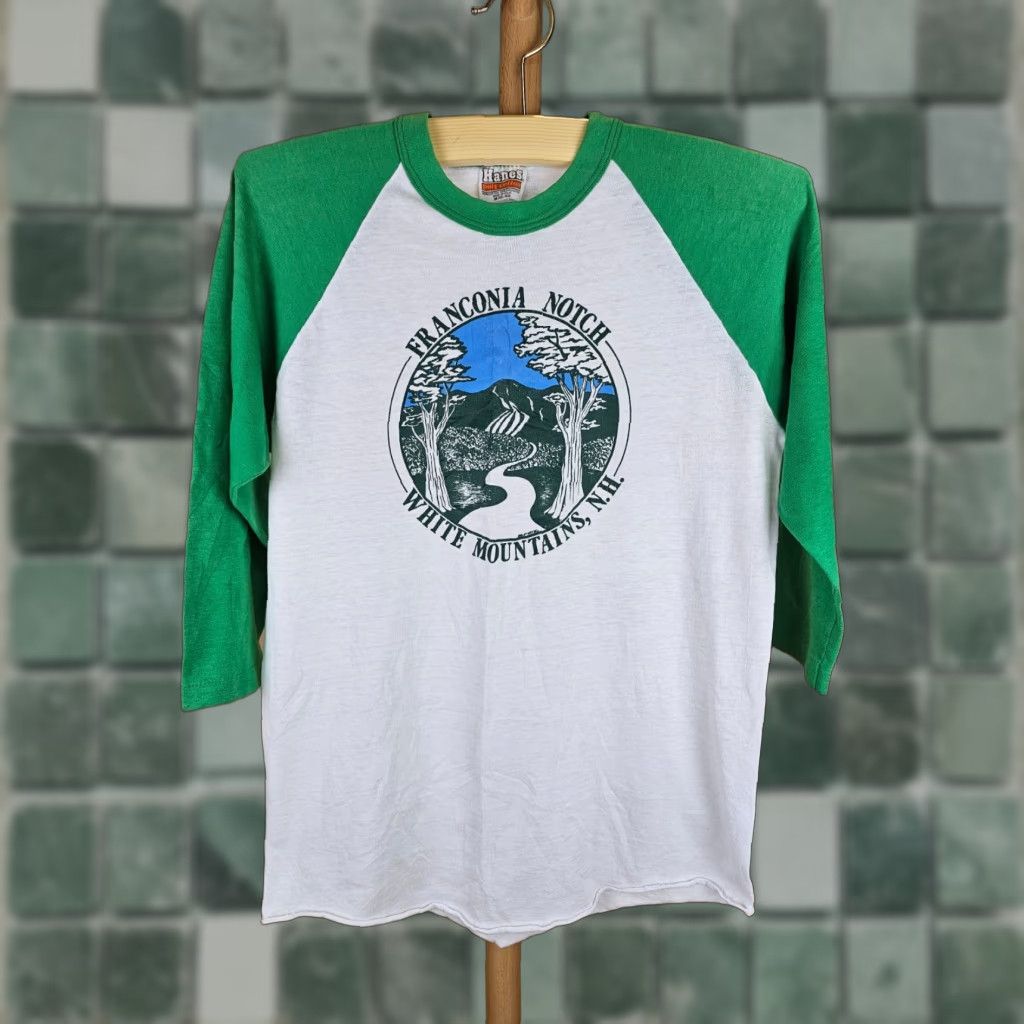 Hanes VINTAGE 80' HANES RAGLAN T-SHIRT SZ MEDIUM MENS white cotton Crew Neck Short Sleeve Fron tNotch Franconia White Mountains Size US M / EU 48-50 / 2 - 1 Thumbnail