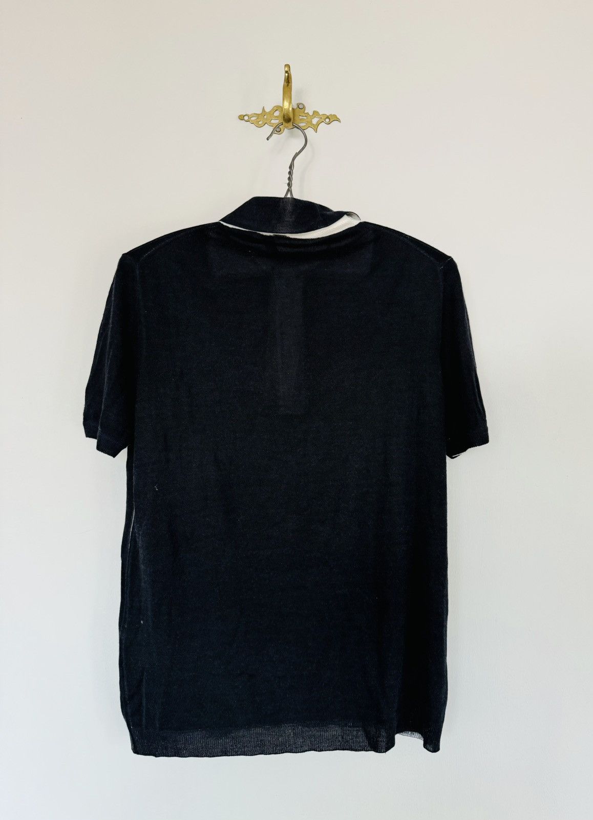 Prada Prada Black knit Polo w/white contrast overydye paint effect Size US M / EU 48-50 / 2 - 2 Thumbnail