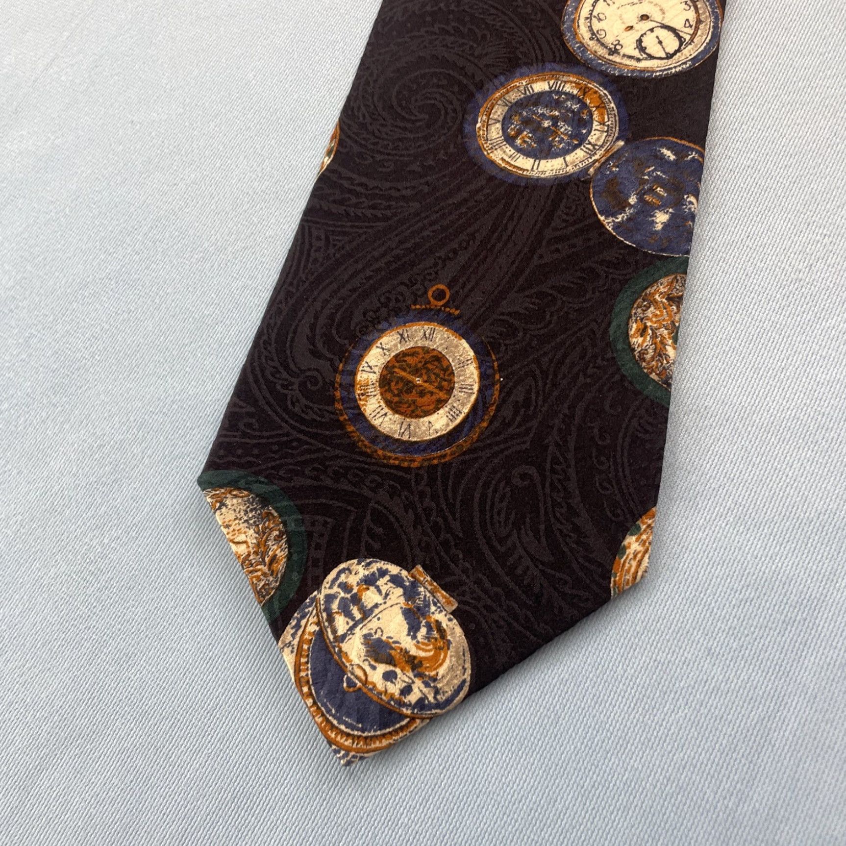 Vintage Leonardo da Vinci Silk Tie Watch Sailing Compass Necktie vtg 90s 4x58 Cap­sule Wide Necktie Size ONE SIZE - 2 Thumbnail