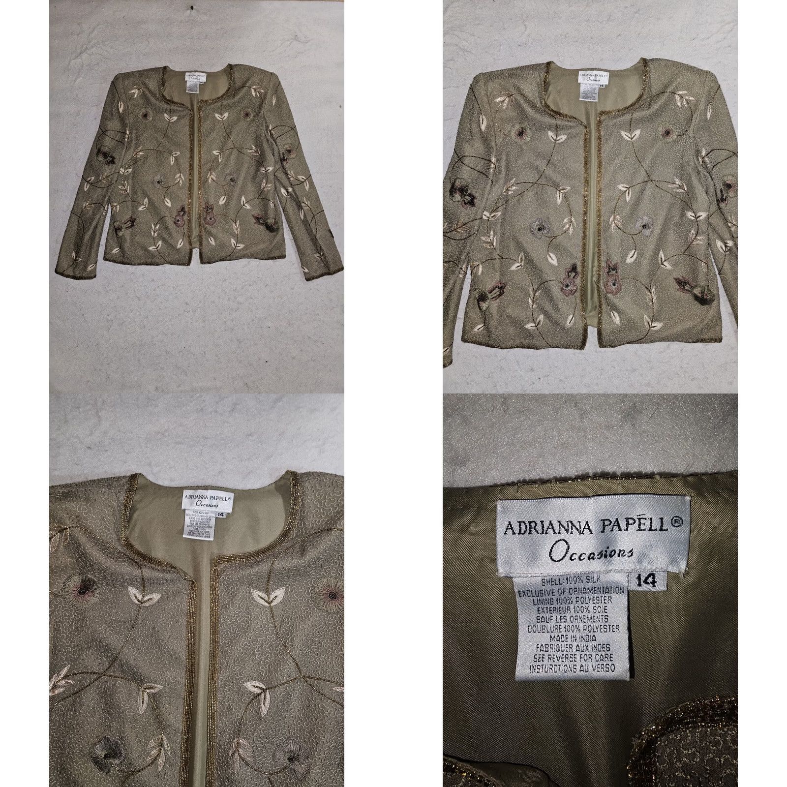 Adrianna Papell VINTAGE Adrianna Papell 100% Silk Floral Embroidered Beaded Cardigan Set Size 14 Size XL / US 12-14 / IT 48-50 - 9 Thumbnail