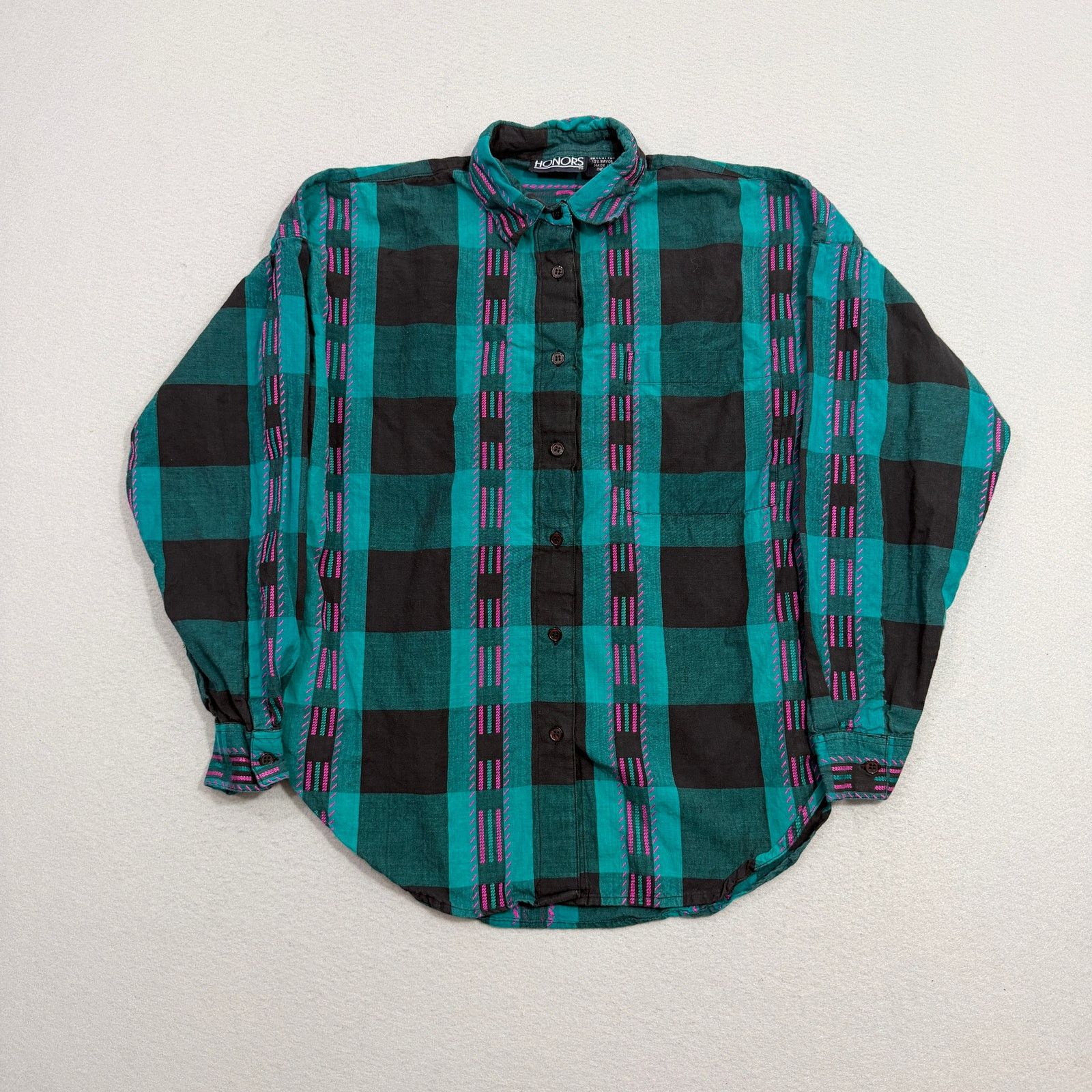 Vintage Vintage Honors Button Up Shirt Size Medium Teal Pink Plaid Size M / US 6-8 / IT 42-44 - 2 Thumbnail
