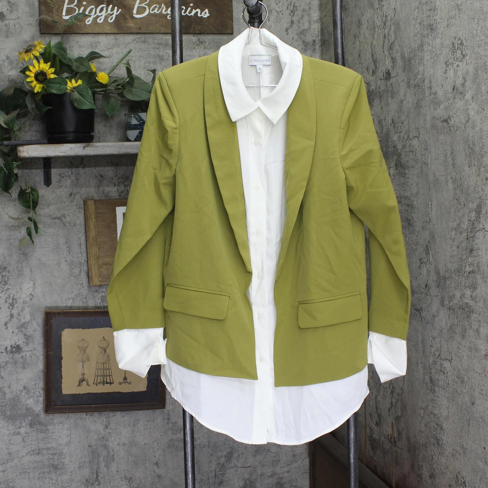 Other By Stacy London Attached Long Sleeve Collared Shirt Moss L Size L / US 10 / IT 46 - 1 Thumbnail