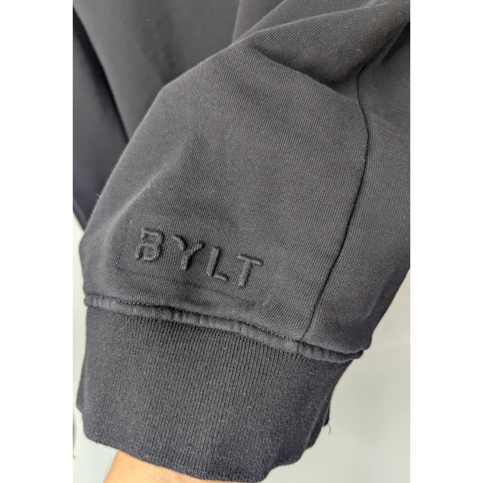 Vintage BYLT Hoodie Mens Large Black Pullover Hooded Sweatshirt with Pockets, Athletic Fit, Cotton French Terry, Drawstring, Kangaroo Pocket, 90s Sports Theme Size US L / EU 52-54 / 3 - 6 Thumbnail