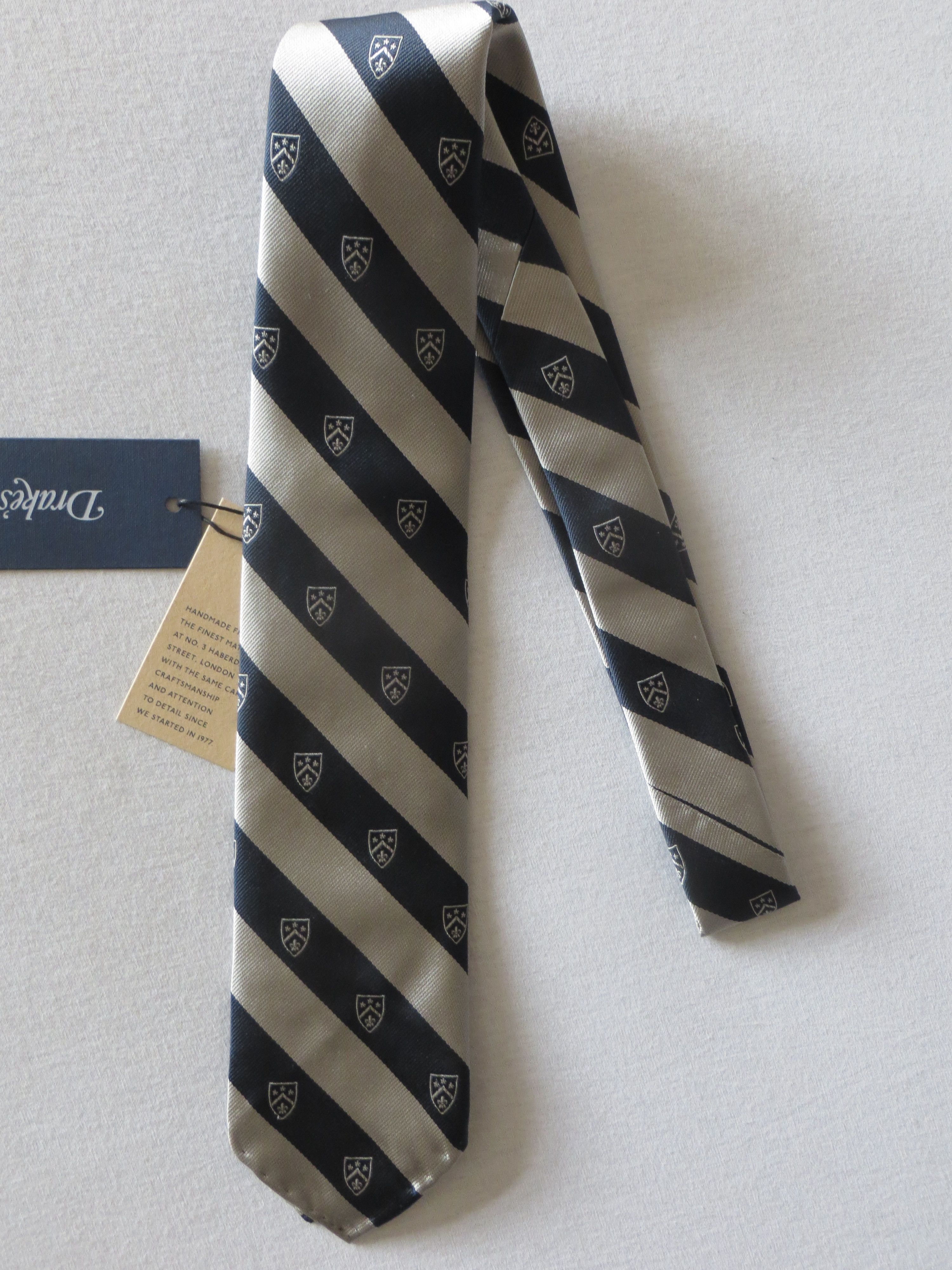 Drake's SHEILD & STRIPE RAW EDGE TIE Size ONE SIZE - 1 Thumbnail