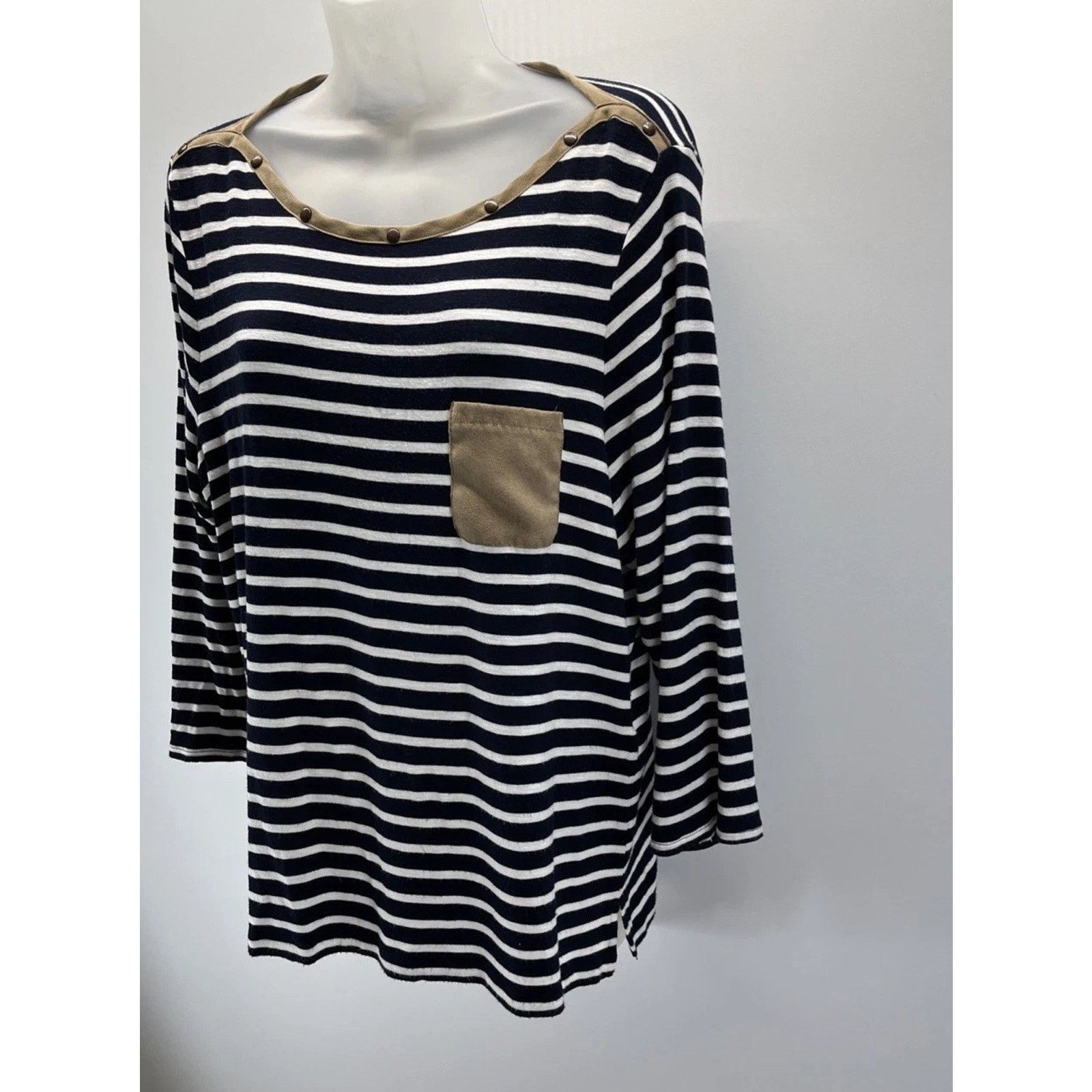 Chicos Chico's Indigo White Jumper Top Faux Suede Trim Size 2 Size L / US 10 / IT 46 - 3 Thumbnail