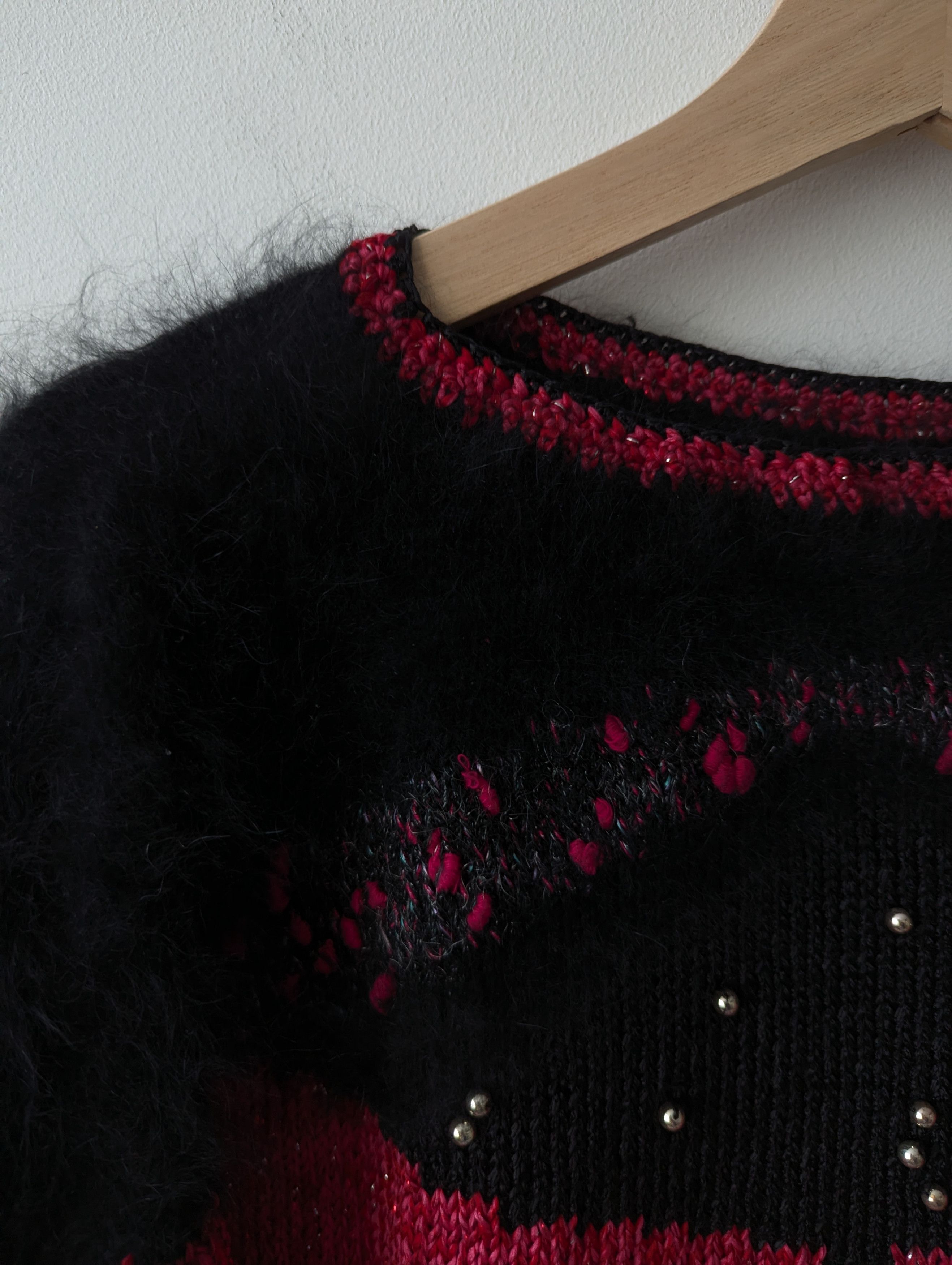 Vintage Vintage Black Red Mohair Knit Sweater Embellished Scandi Size M / US 6-8 / IT 42-44 - 2 Thumbnail