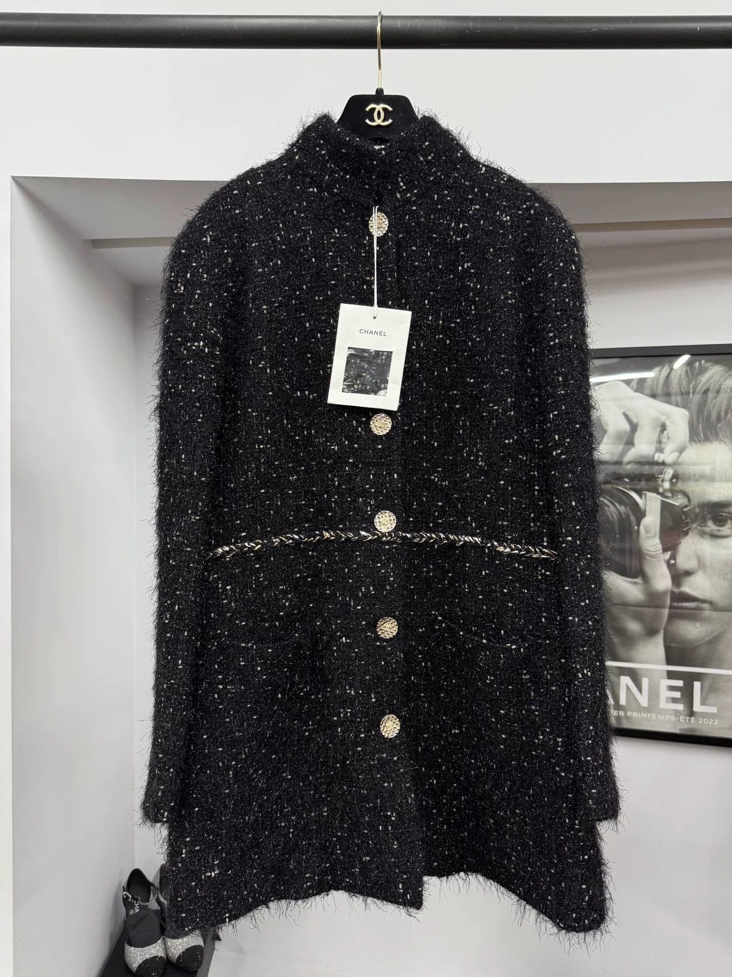 Chanel Chanel Black Silver Shimmer Mid-Length Coat Size US M / EU 48-50 / 2 - 1 Thumbnail