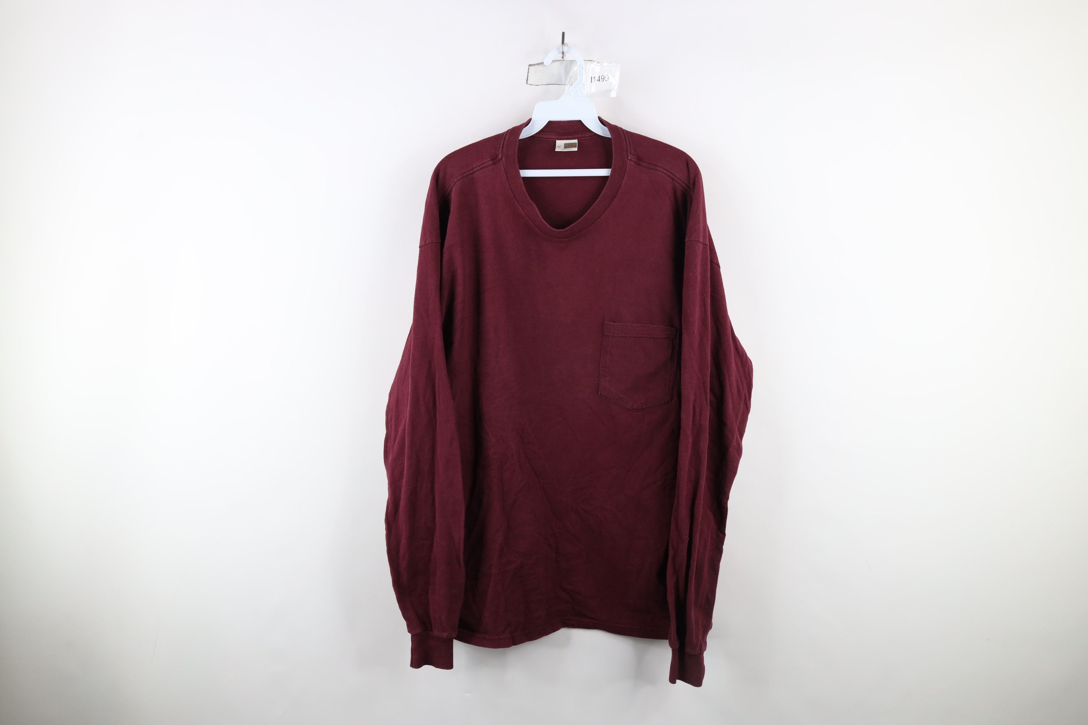 Vintage Vintage 90s Streetwear Long Sleeve Pocket T-Shirt Red Cotton Size US XL / EU 56 / 4 - 1 Thumbnail