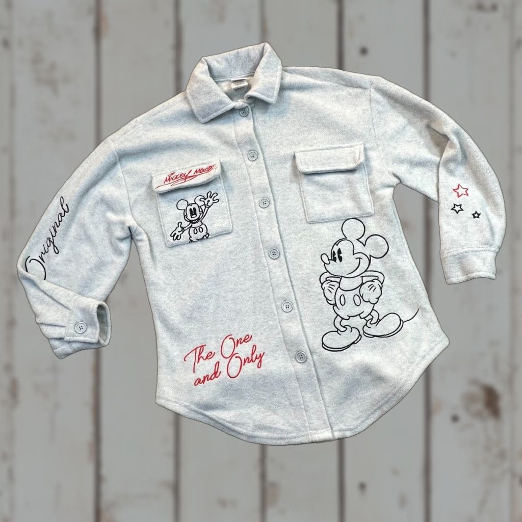 Vintage Mickey Mouse Embroidered Fleece Shacket Women's XXS Gray Polyester Shacket Cartoon Disney Mickey Mouse Heather Gray Shacket Womens XXS Size XXS / US 00 / IT 34 - 1 Thumbnail