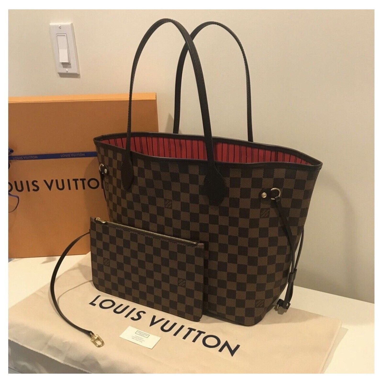 Louis Vuitton LOUIS VUITTON Neverfull MM Damier Ebene Tote Bag Brown Size ONE SIZE - 4 Thumbnail