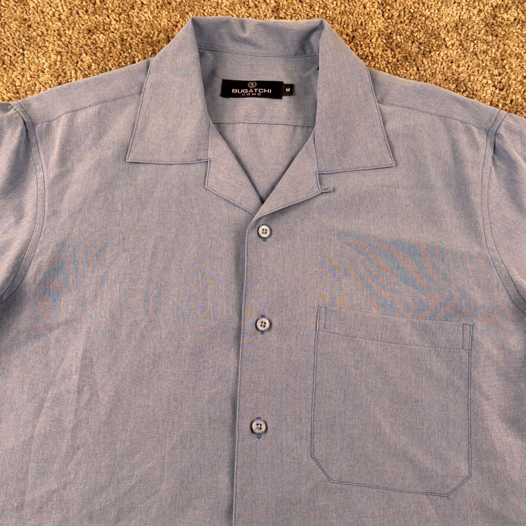 BUGATCHI Bugatchi Shirt Mens M Dusty Blue Camp Loop Collar Button-Up Short Sleeve Beach Size US M / EU 48-50 / 2 - 2 Thumbnail