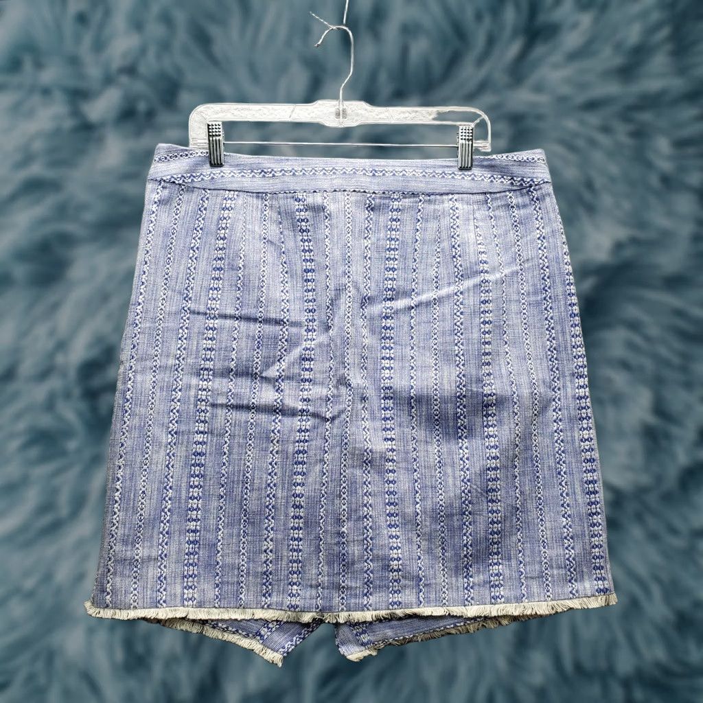Loft LOFT Wrap Skirt Womens Size 14 Multi Striped Fringed Hem Pleated Back Side Zip Size 36" / US 14 / IT 50 - 1 Thumbnail