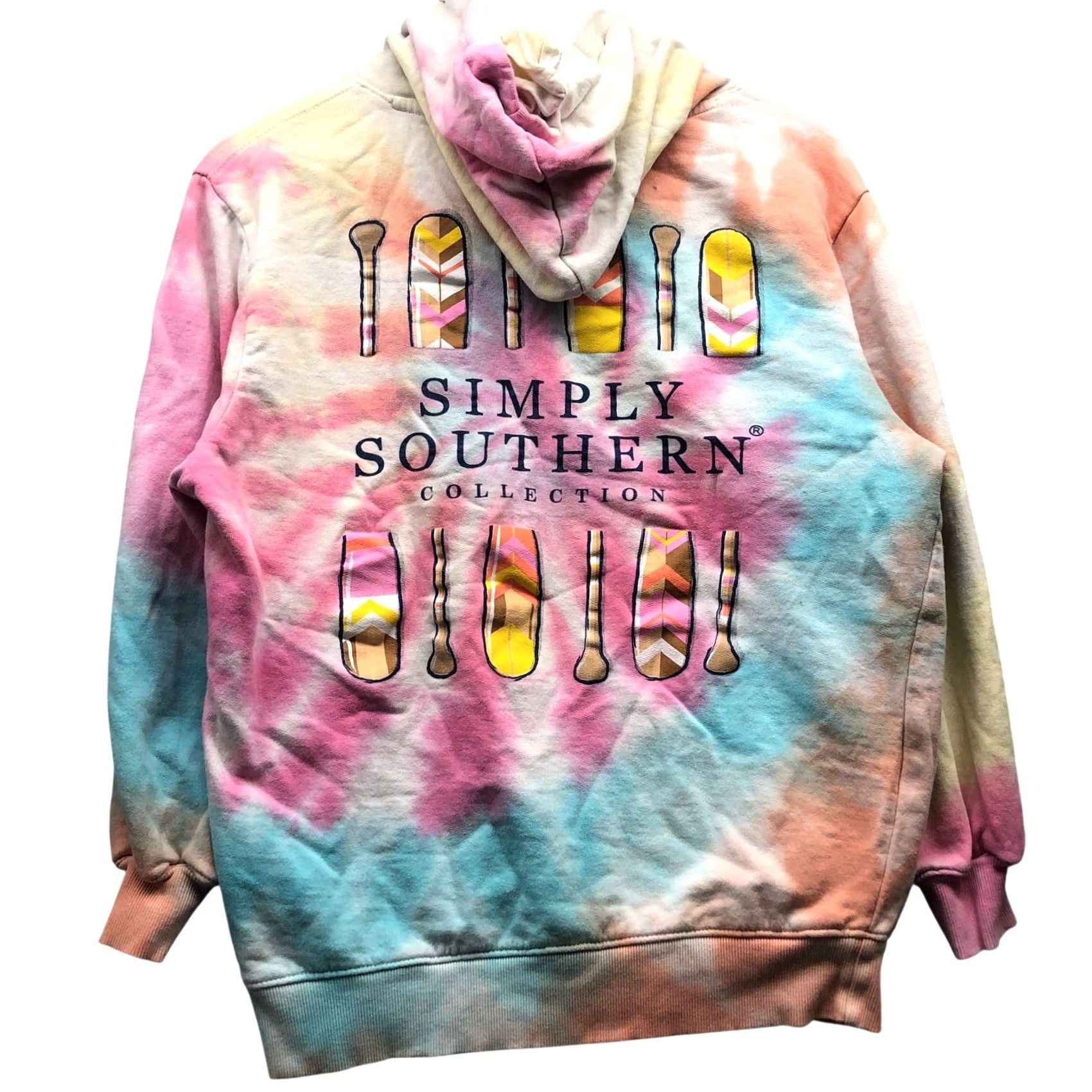 Vintage Simply Southern Sweatshirt Hoodie Womens Small S Graphic Tie Dye Blue Orange Pink White Crew Neck Pullover Pockets All Seasons Casual Size S / US 4 / IT 40 - 2 Thumbnail