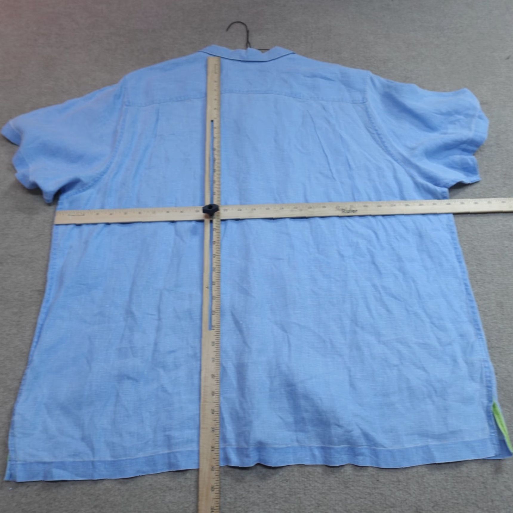Tommy Bahama Tommy Bahama Shirt Blue Solid 2XL Linen Short Sleeve Button-Up Collared Men Size US XXL / EU 58 / 5 - 6 Thumbnail