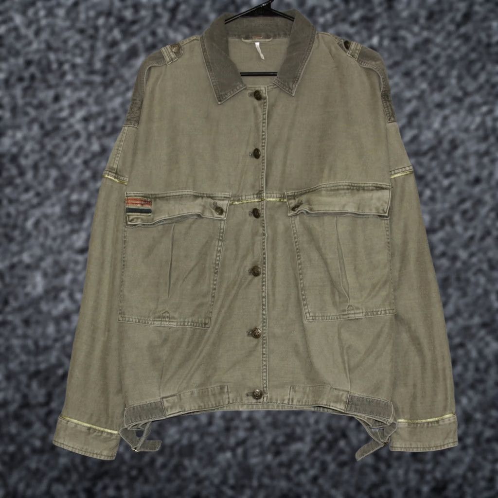 Free People Free People Utility Jacket Womens M Olive Green Military Button Up Cargo Pockets Size M / US 6-8 / IT 42-44 - 1 Thumbnail
