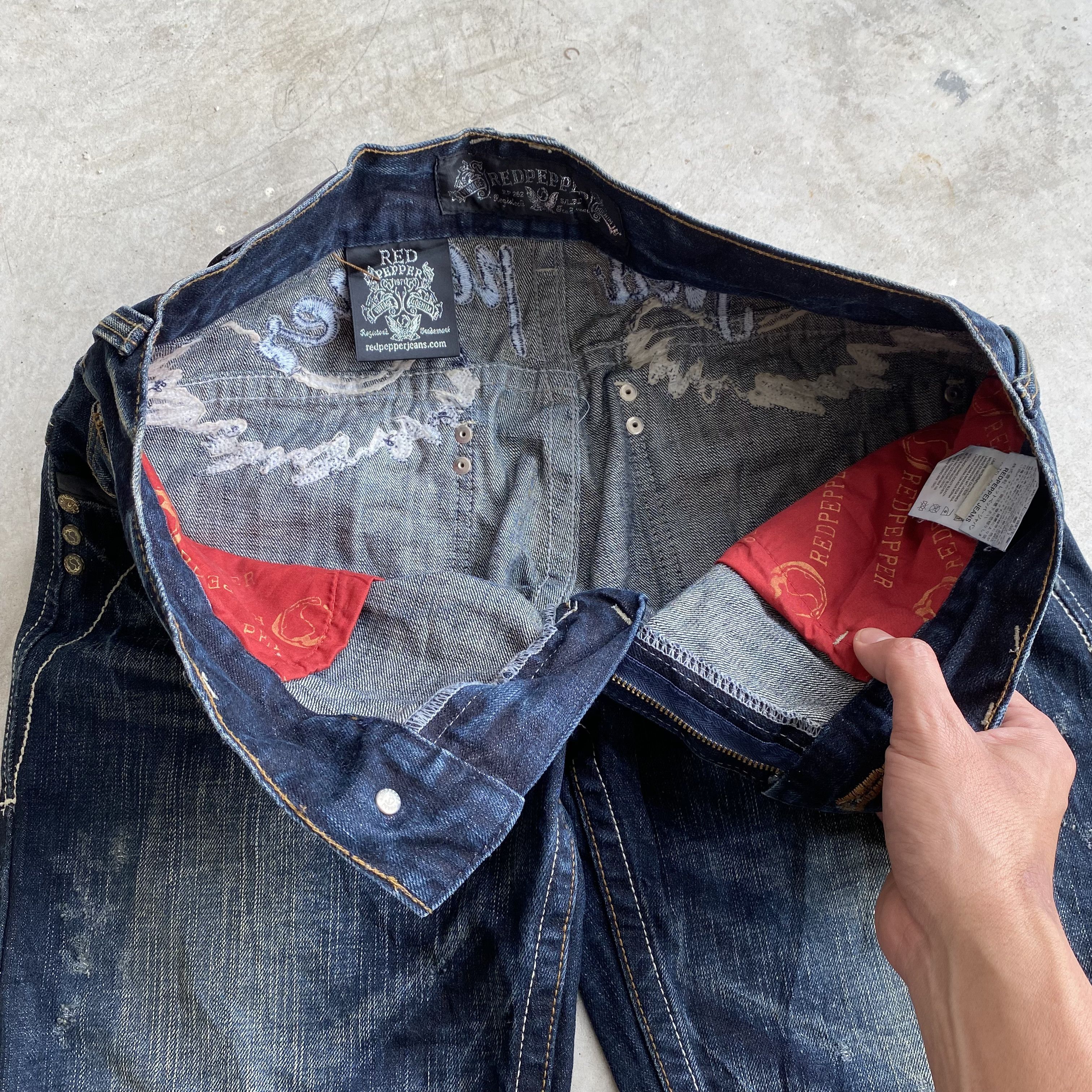 Ed Hardy Red Pepper Embroidered Wings Whisker Clawmark Denim Jeans Size US 32 / EU 48 - 11 Thumbnail