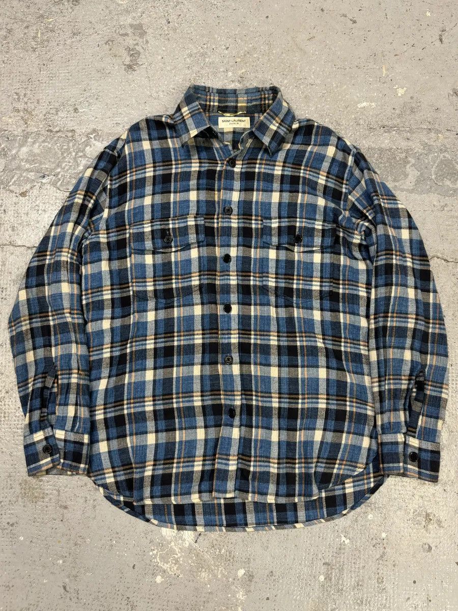 SS2015 Saint Laurent Blue Flanel Shirt by Hedi Slimane