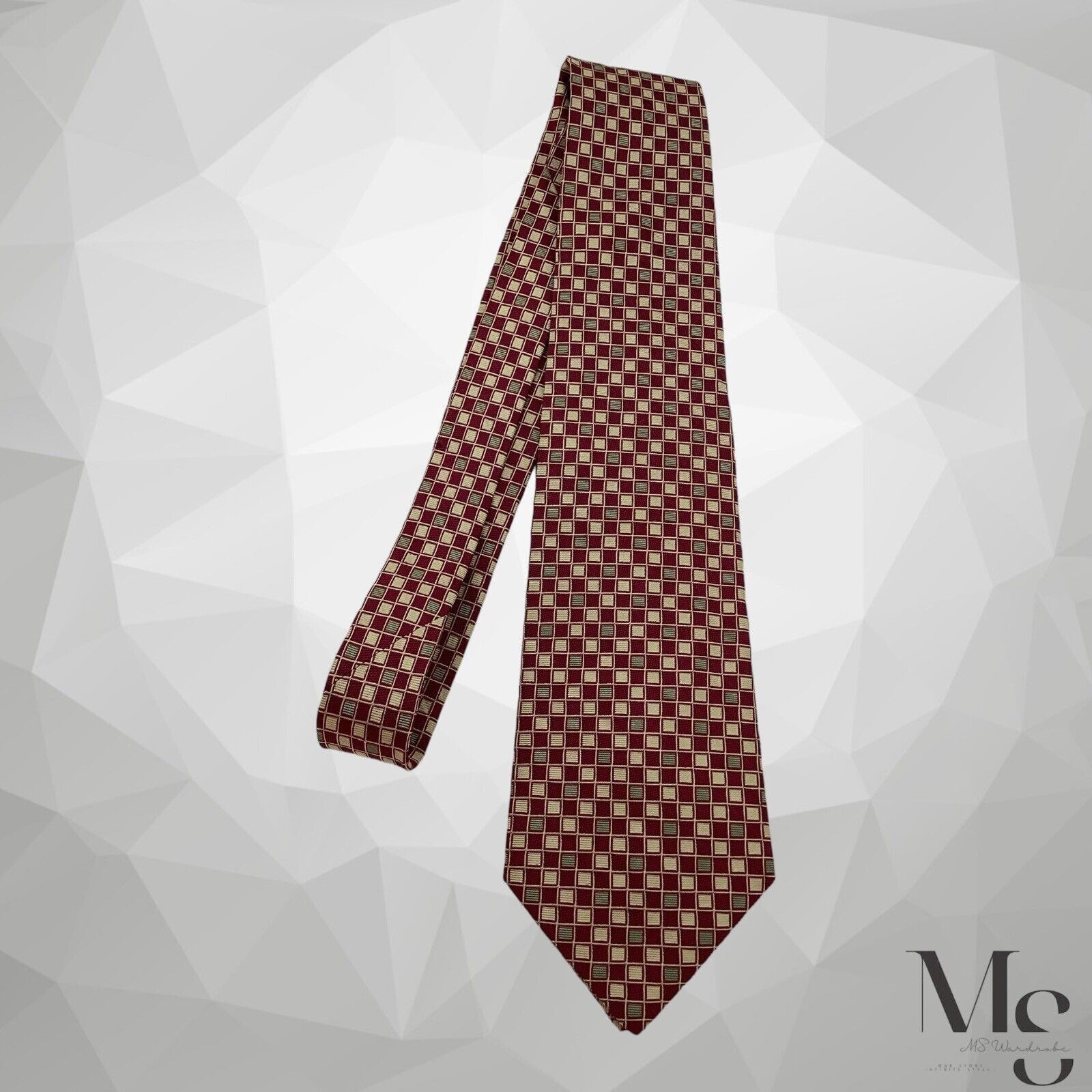Hermes HERMES PARIS Burgundy & Yellow Geometric Silk Tie France Size ONE SIZE - 4 Thumbnail