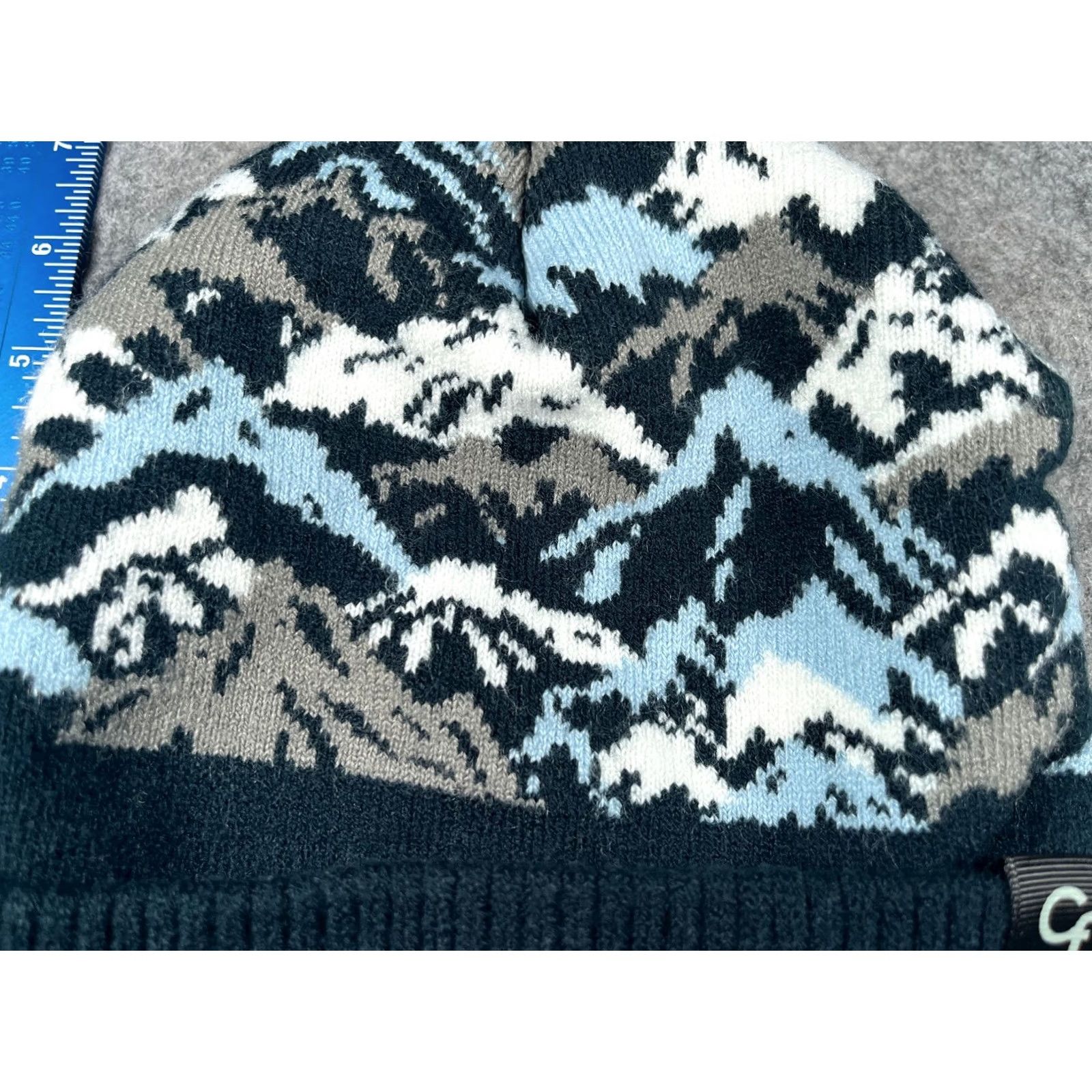 Vintage CF Beanie Beanie Adult One Size Blue White Gray Knit Acrylic Mountain AOP Ski Size ONE SIZE - 3 Thumbnail