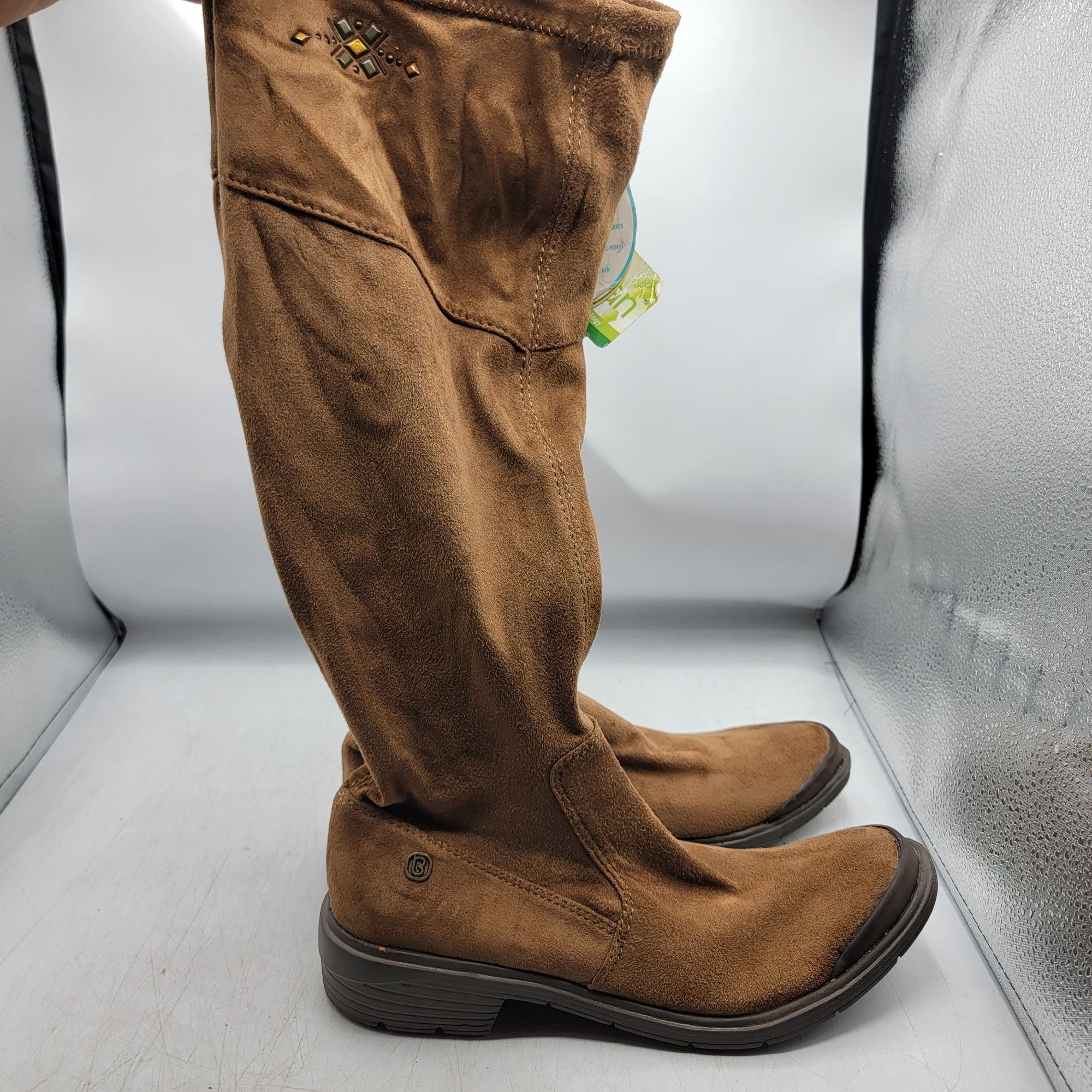 BZEES Boomerang Womens Brown Boots Block Heel Top Drawstri