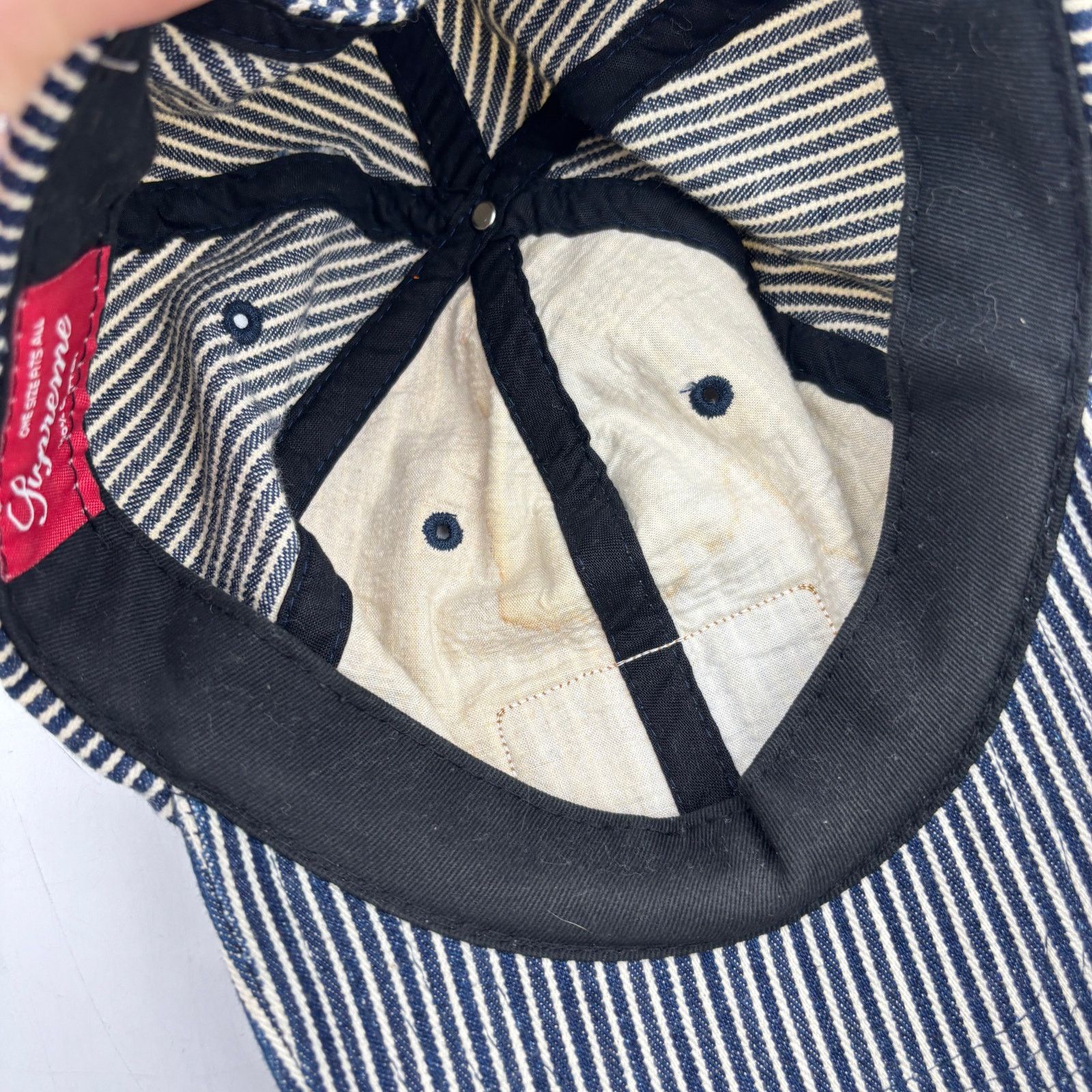 Supreme Supreme FW09 Striped Denim Levi's MFG Patch Hat Snapback Size ONE SIZE - 13 Thumbnail