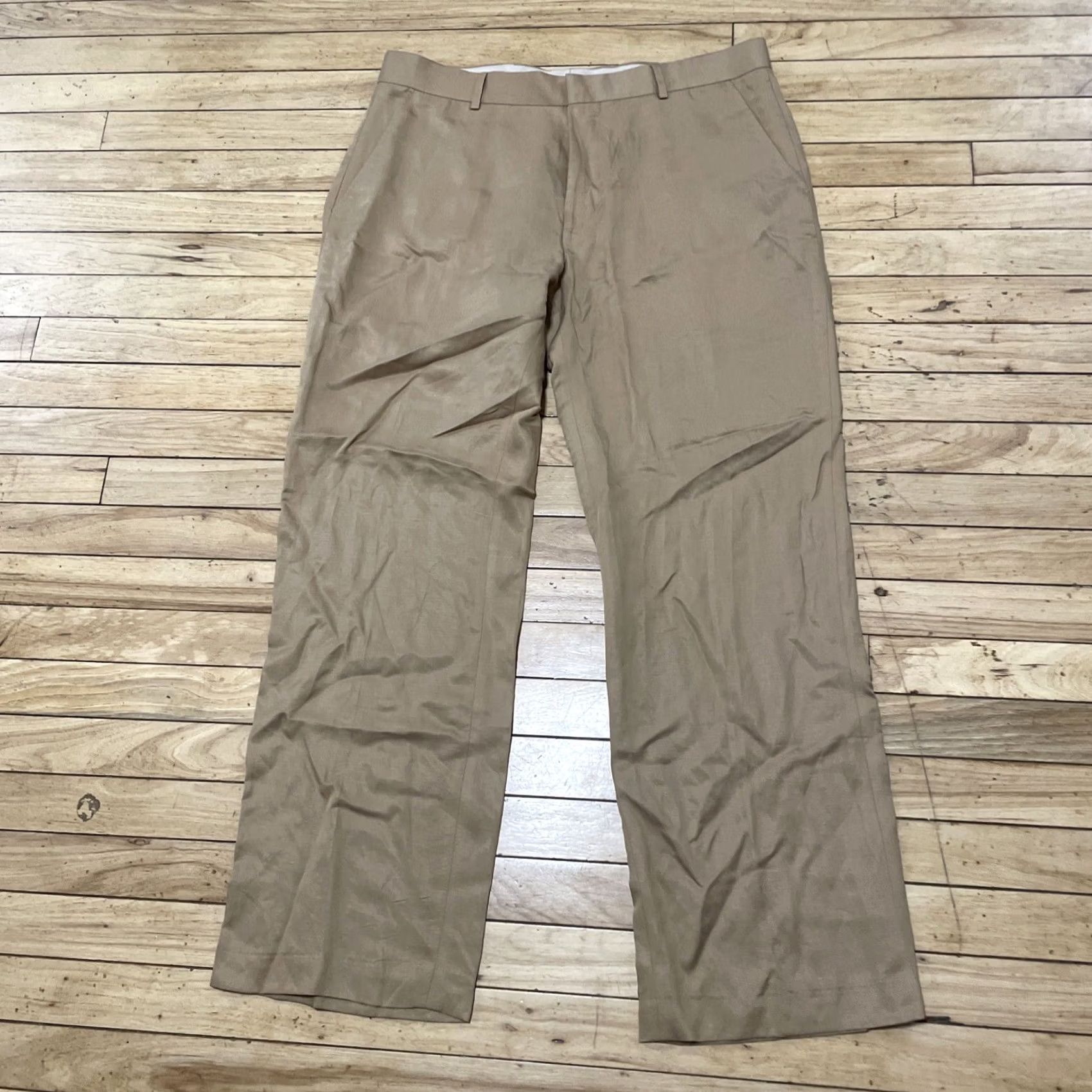 Vintage J. Ferrar Linen Pants Men L 36 38 Brown Shiny Beachy Preppy Tencel Lightweight Dress Pants Slim/Flat Front Slim Fit Black? Size US 33 - 3 Thumbnail