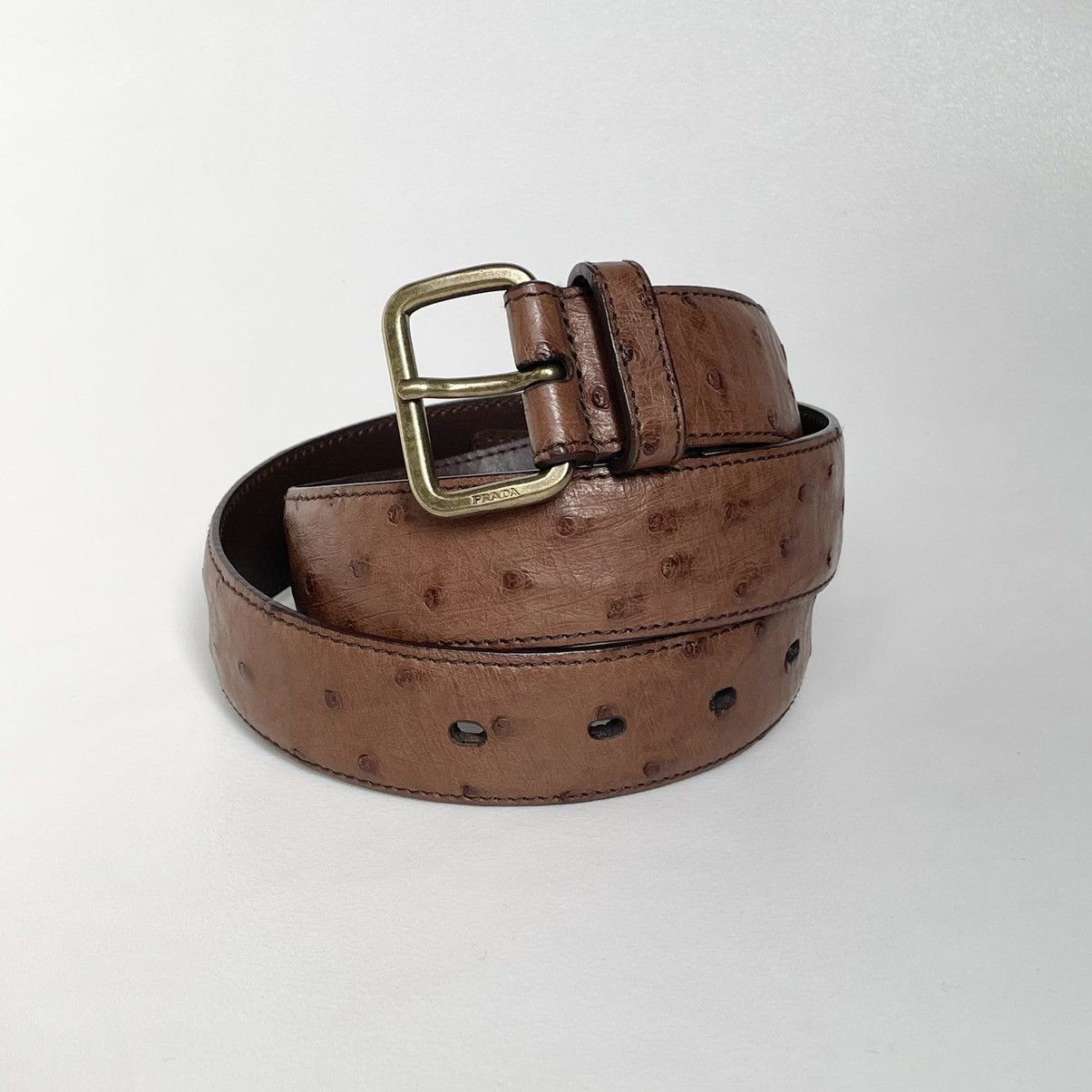 Prada 3cm Brown Ostrich Leather Belt Size 30 - 14 Thumbnail
