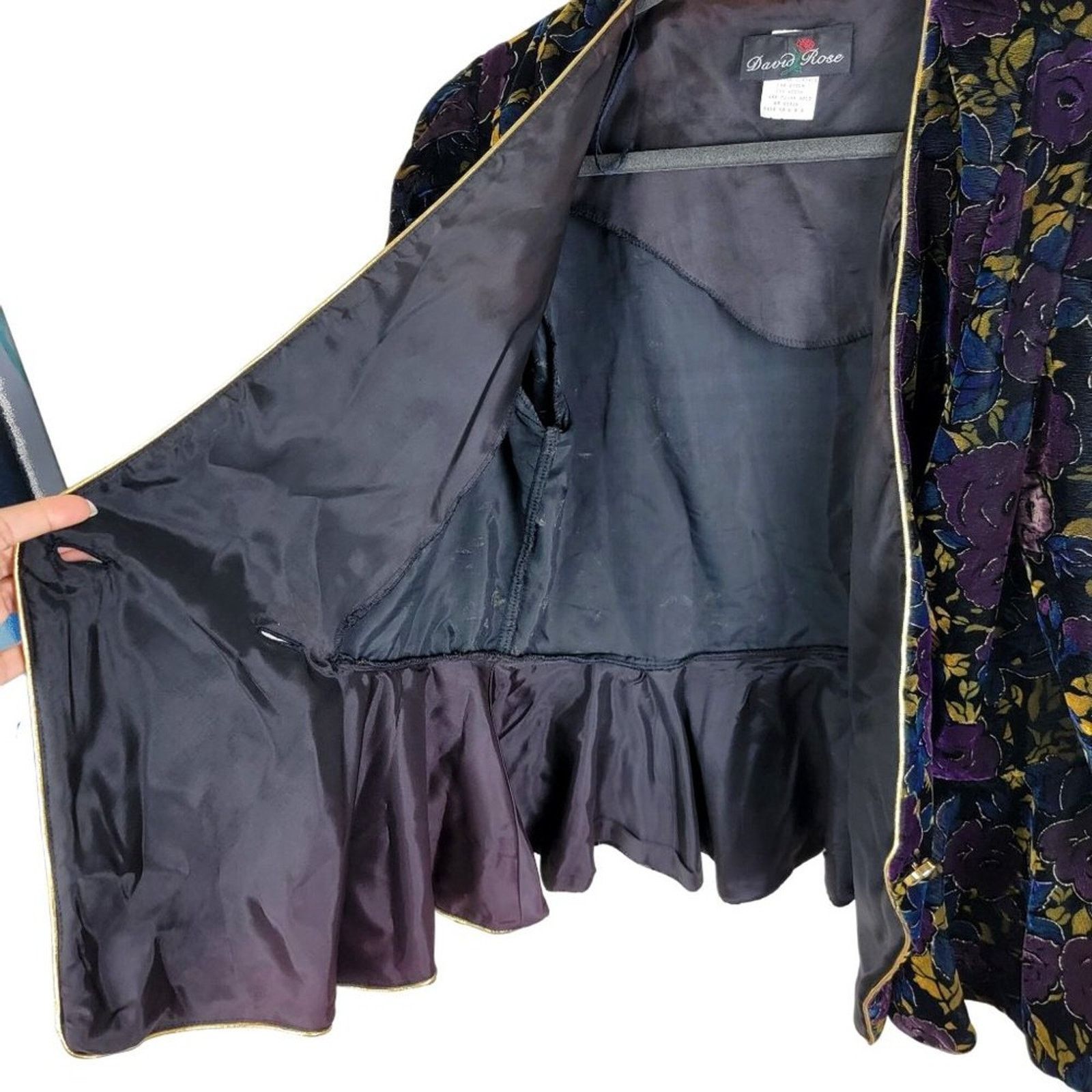 Vintage David Rose Womens Floral Velour Blazer size 16 Black Size XXL / US 16-18 / IT 52-54 - 4 Thumbnail