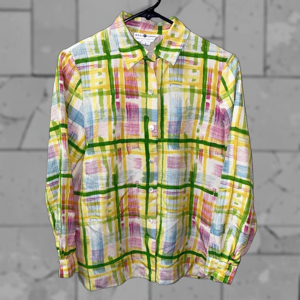 Saks Fifth Avenue Saks Fifth Avenue Silk Long Sleeve Shirt P Multicolor Button Up Woman Regular Casual Checkered Size S / US 4 / IT 40 - 1 Thumbnail