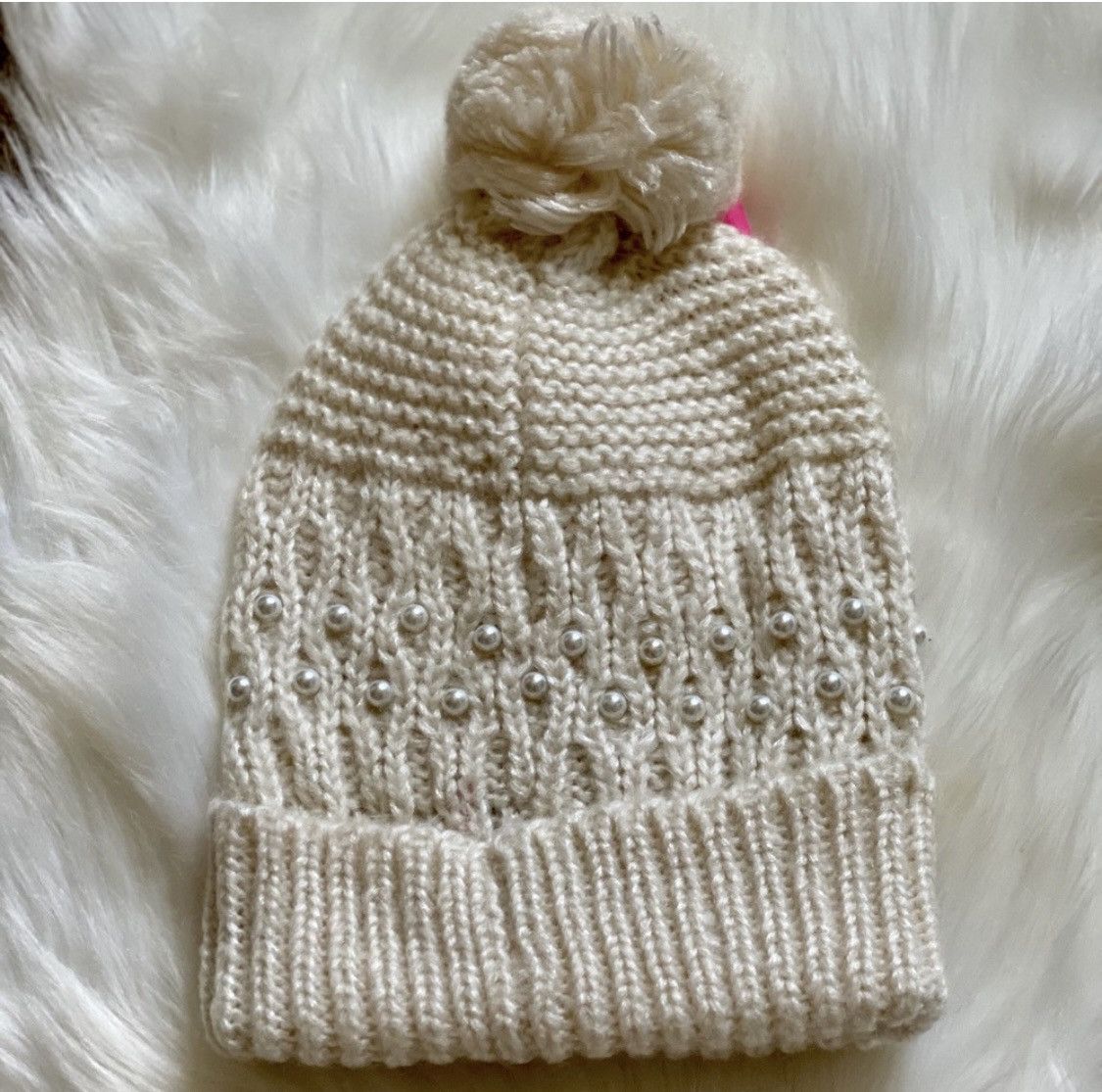 Betsey Johnson BETSEY JOHNSON IVORY PEARL KNIT BEANIE HAT Size ONE SIZE - 8 Thumbnail