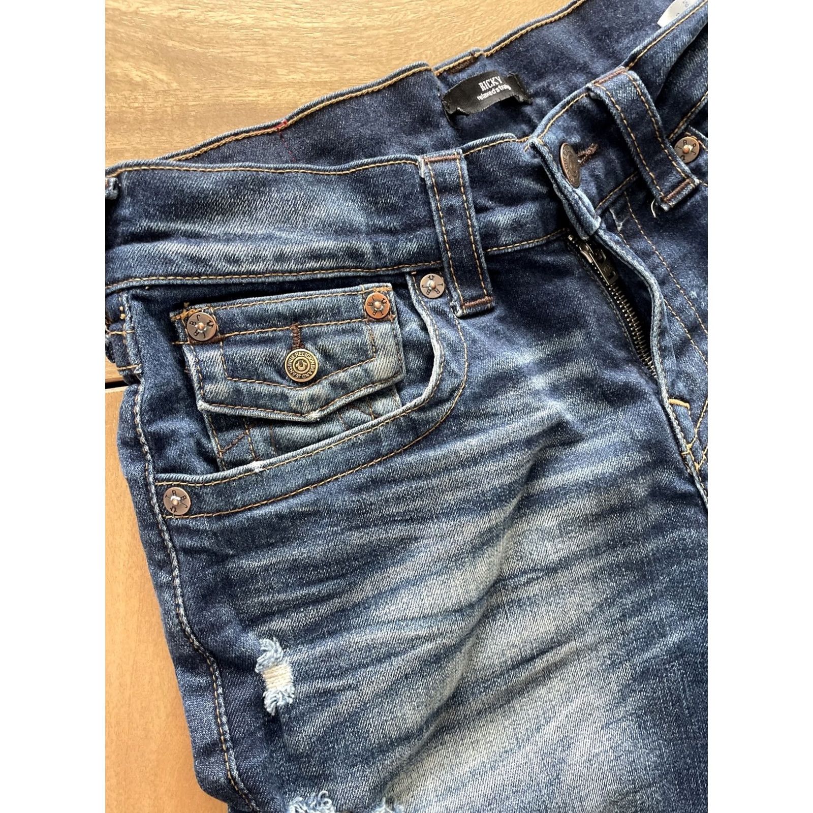True Religion True Religion Ricky Relaxed Straight Jeans Men 30x33 Distressed Flap Pockets Y2K Denim Blue 90s Grunge Rock Logo Jeans Mens Size US 30 / EU 46 - 5 Thumbnail