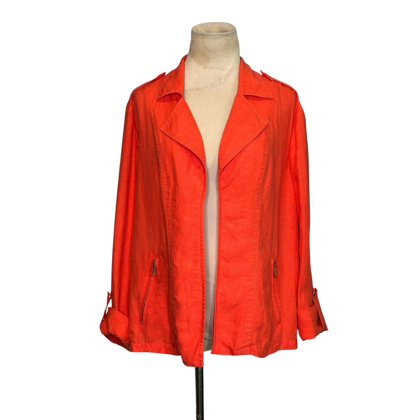 Chicos Chico’s orange linen open front moto jacket size 2 - large Size L / US 10 / IT 46 - 7 Thumbnail