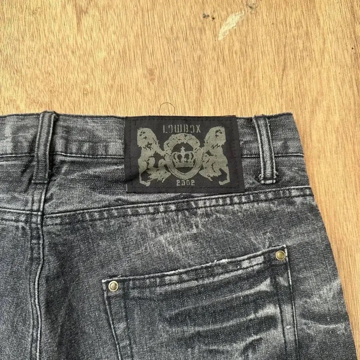 LOWBOX SICKS 🔥VINTAGE LOWBOX JEANS PUNK FLARE WASHED BLACK BONDAGE Size US 31 - 14 Thumbnail