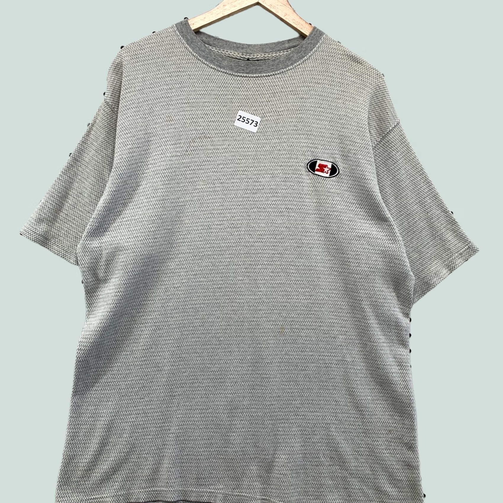 Starter VINTAGE Starter Shirt Gray White Knit Striped Adult XL Short Sleeve 90s Mens Size US XL / EU 56 / 4 - 1 Thumbnail