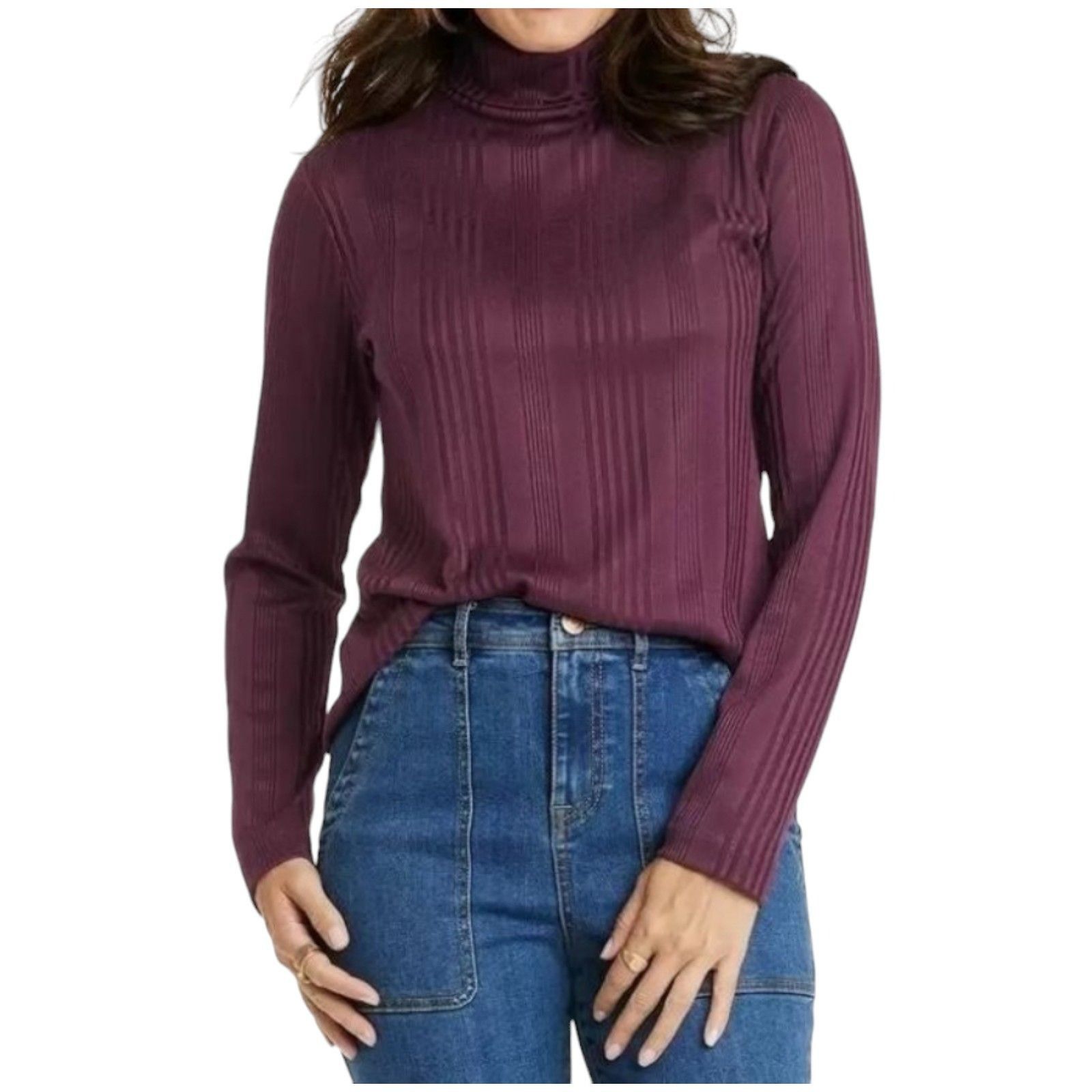Other Knox Rose - Women's Long Sleeve Turtleneck Top - Plum - 1X Size XL / US 12-14 / IT 48-50 - 1 Thumbnail