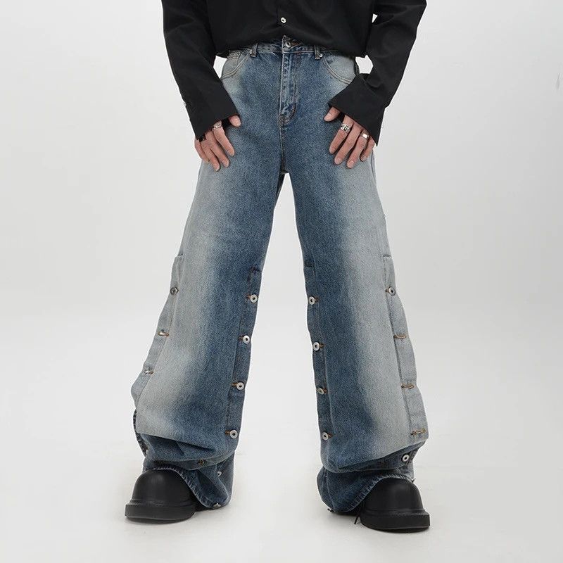 Japanese Brand × Vintage Button design wide leg loose jeans trousers y2k Size US 32 / EU 48 - 4 Thumbnail