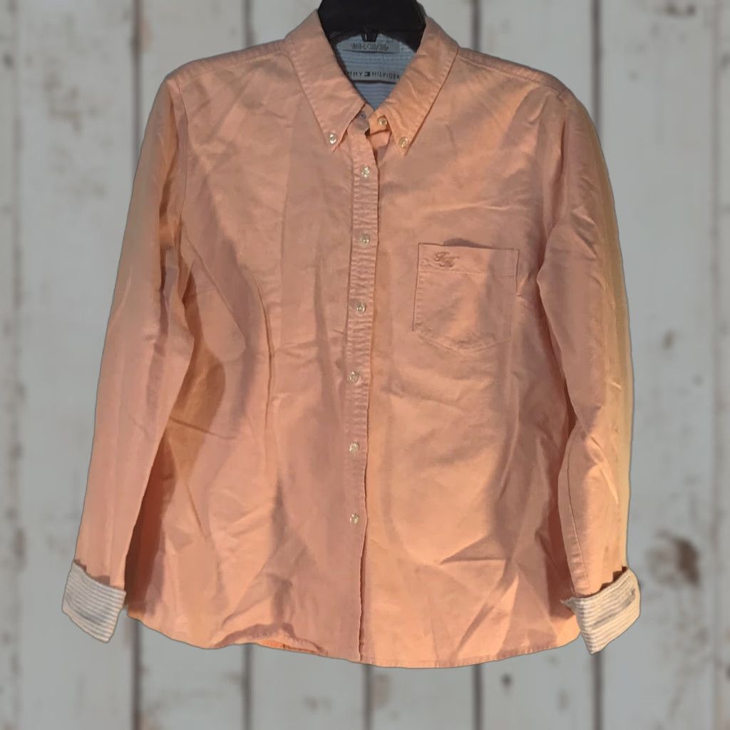 Tommy Hilfiger Tommy Hilfiger Button-Up Shirt Men's Size L Multicolor Peach with Blue/White Striped Cuffs Size US L / EU 52-54 / 3 - 1 Thumbnail