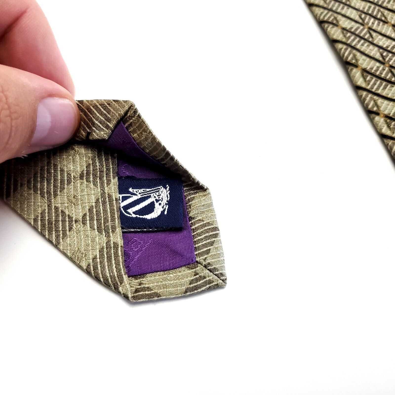 Nautica Nautica Tan Woven Short Wide Striped Geometric Silk Tie Size ONE SIZE - 4 Thumbnail