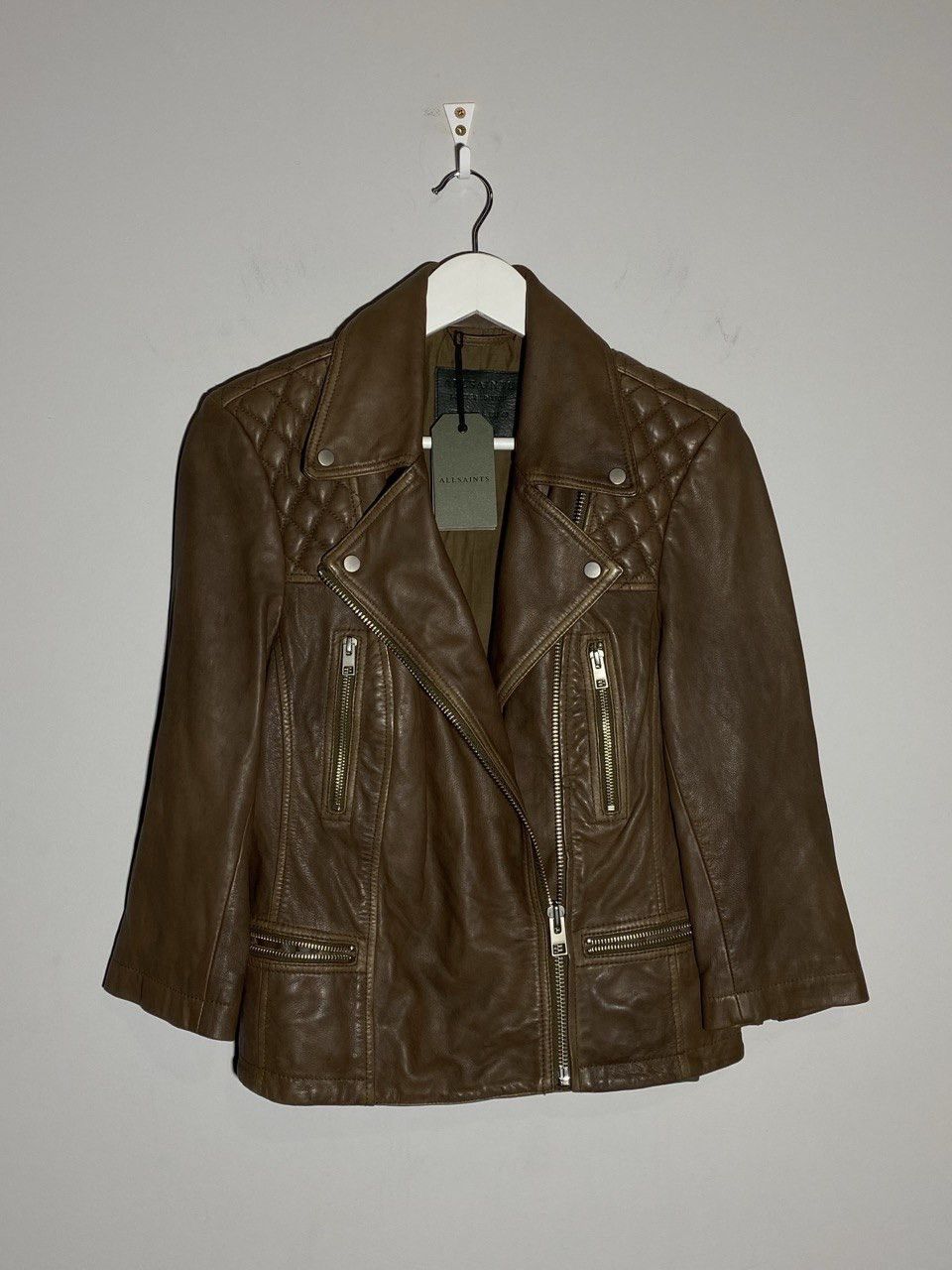 Allsaints All Saints Cropped Biker Leather Jacket Brown Size S / US 4 / IT 40 - 1 Thumbnail