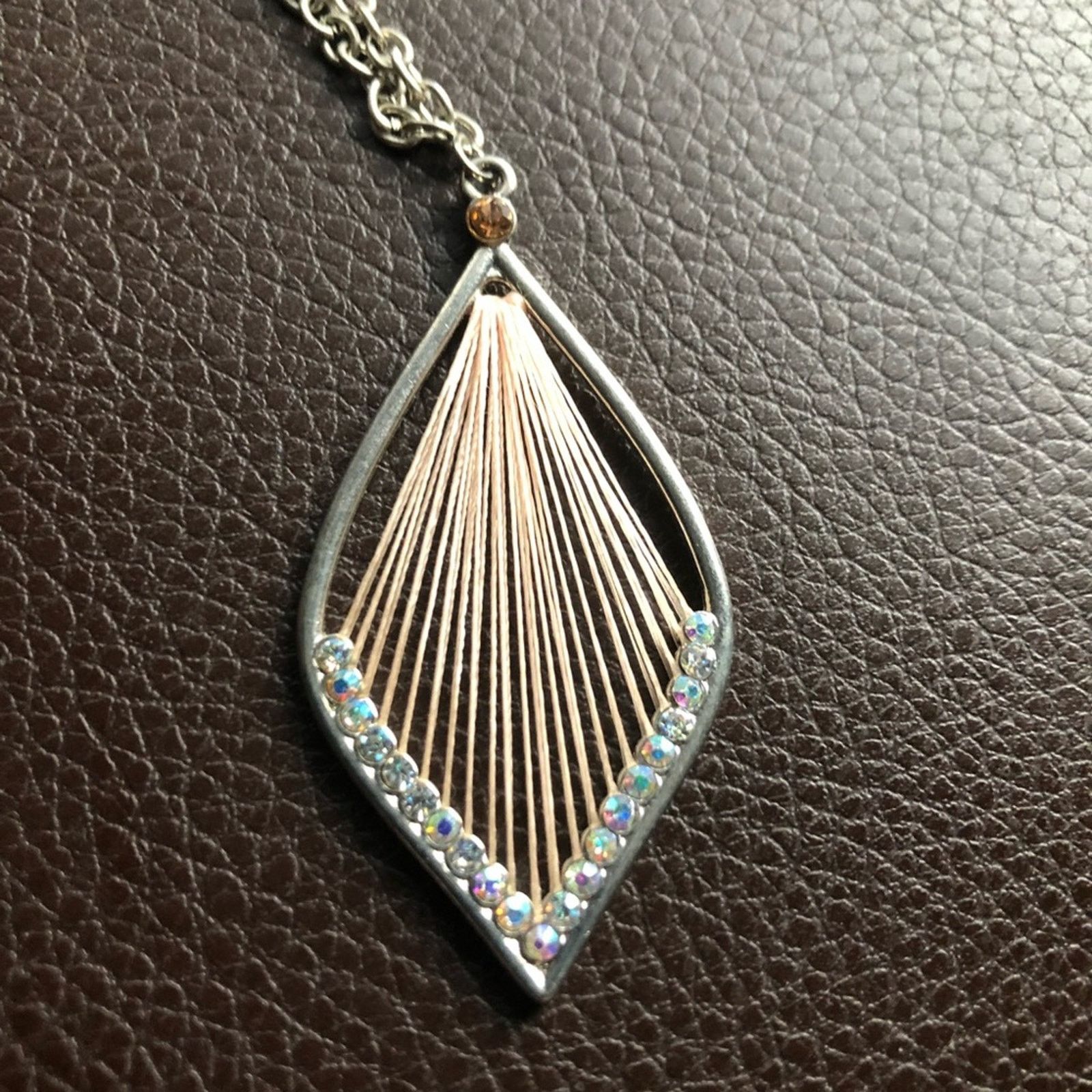 Handmade Sparkle crystal threaded medallion pendant on chain necklace Size ONE SIZE - 5 Thumbnail