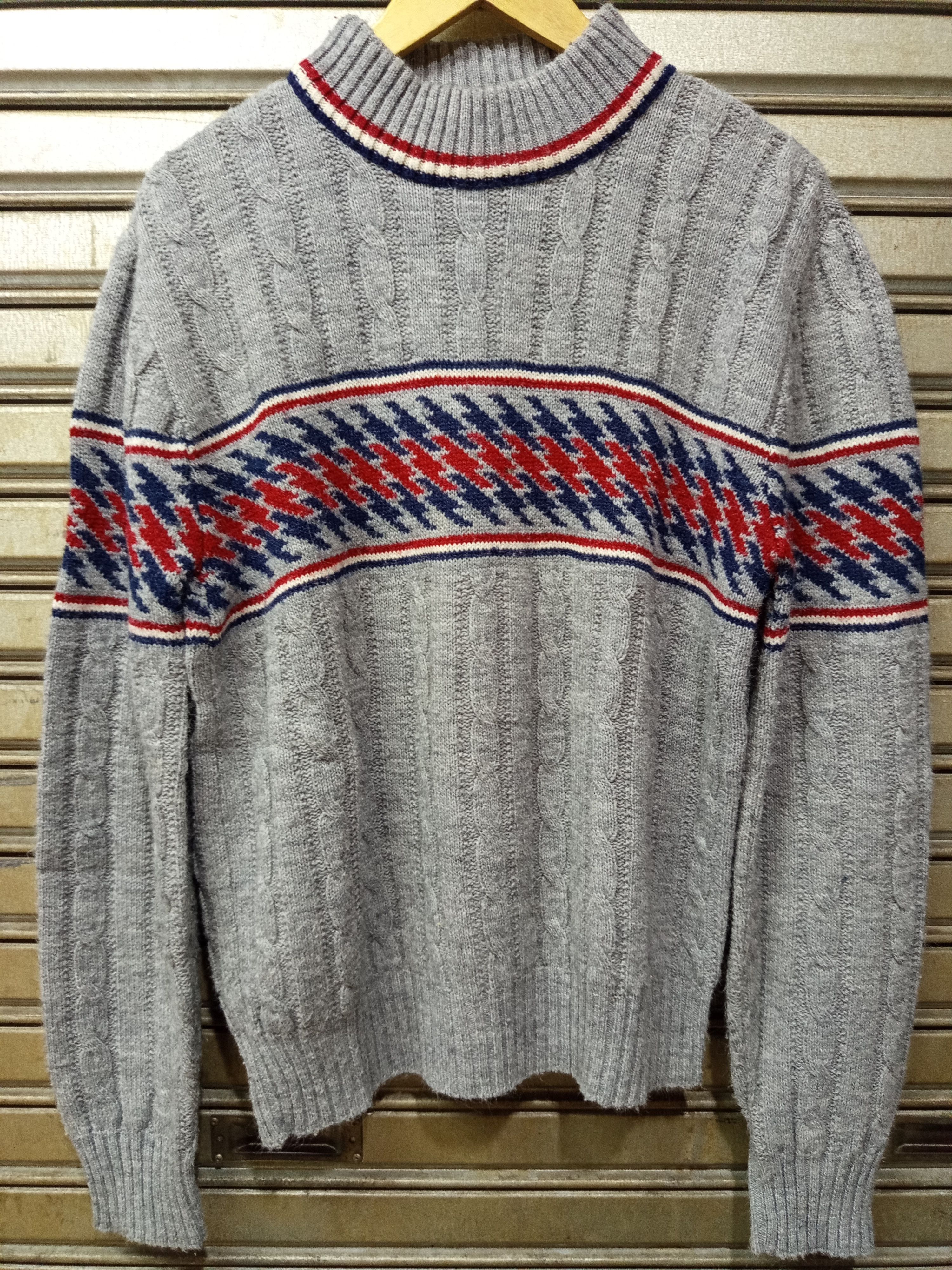 Jantzen 1980s Jantzen Cable Knit Sweater Grey Pattern Mock Neck Size US M / EU 48-50 / 2 - 1 Thumbnail