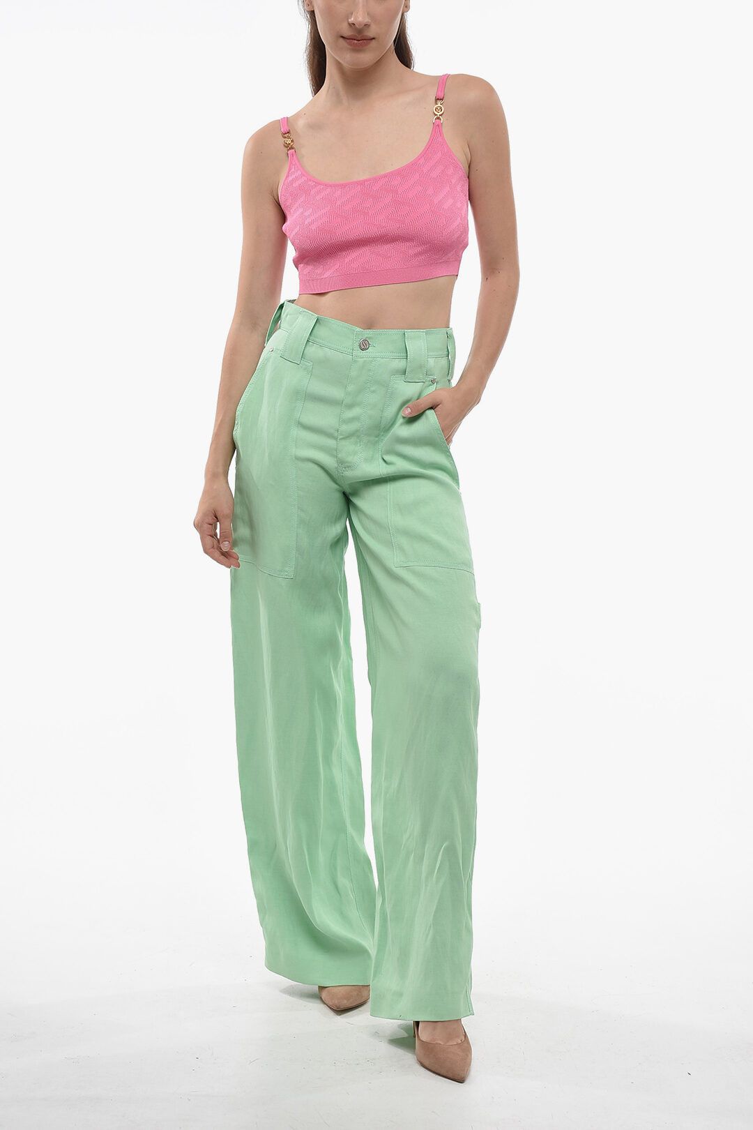 Stella McCartney og1mm0824 Fit Flax Blend Cargo Pant in Green Size 26" / US 2 / IT 38 - 4 Thumbnail