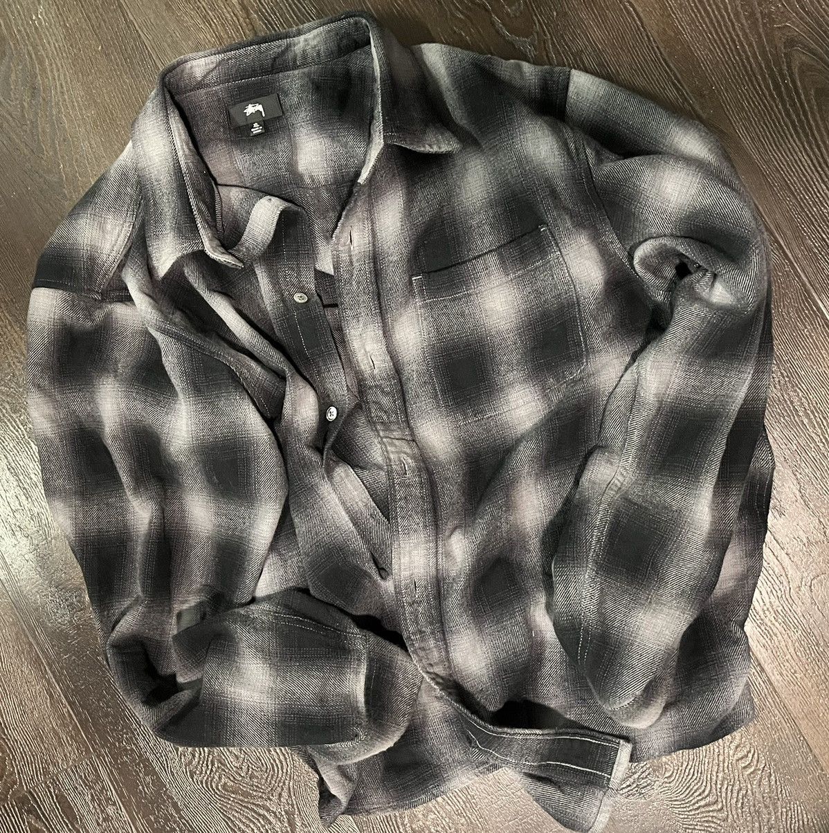 image of Stussy Pete Plaid Shirt Charcoal in Black, Men's (Size XL)