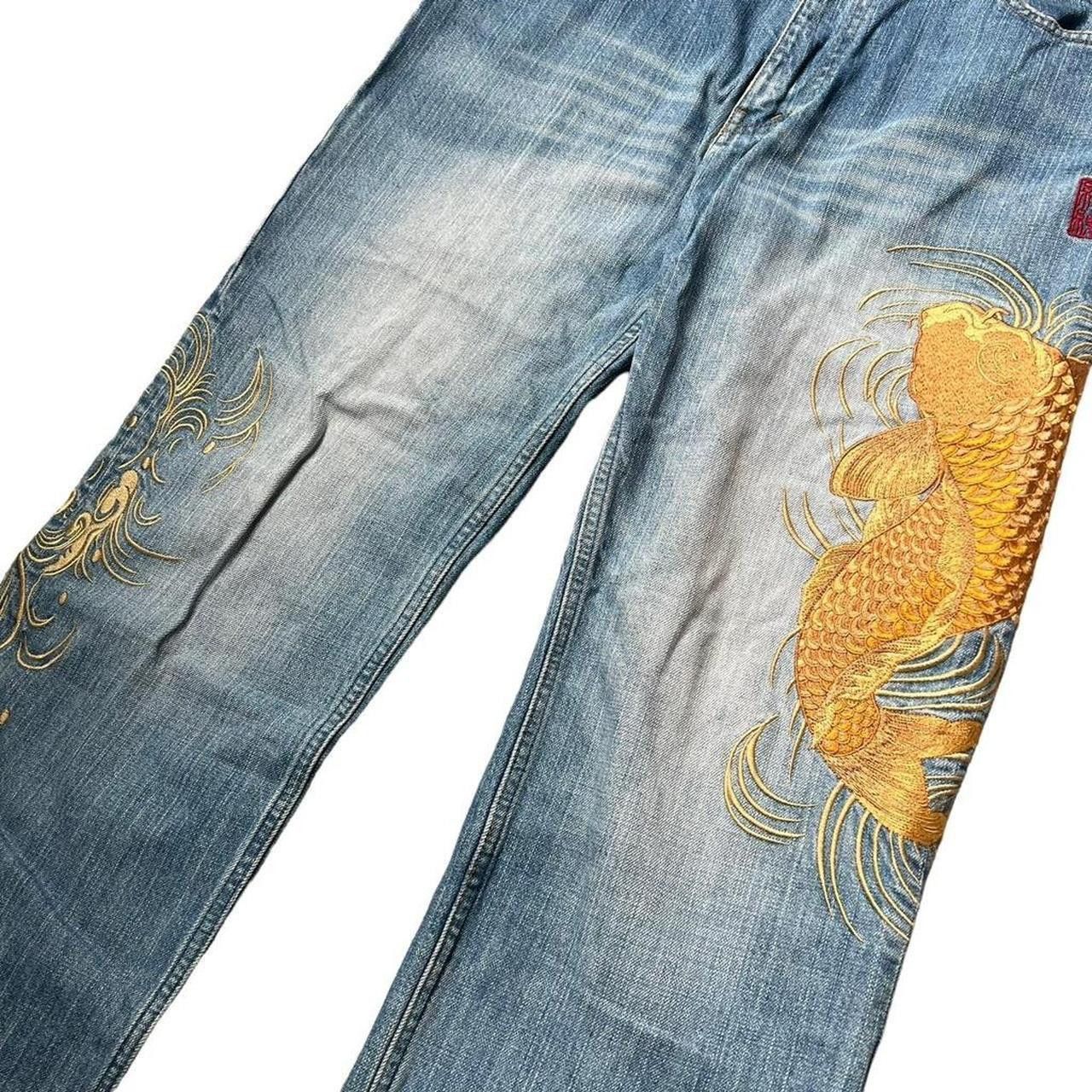 Karakuri Tamashii Karakuri Tamashii Embroidered Koi Japanese Jeans - Waist 33 Size US 33 - 3 Thumbnail