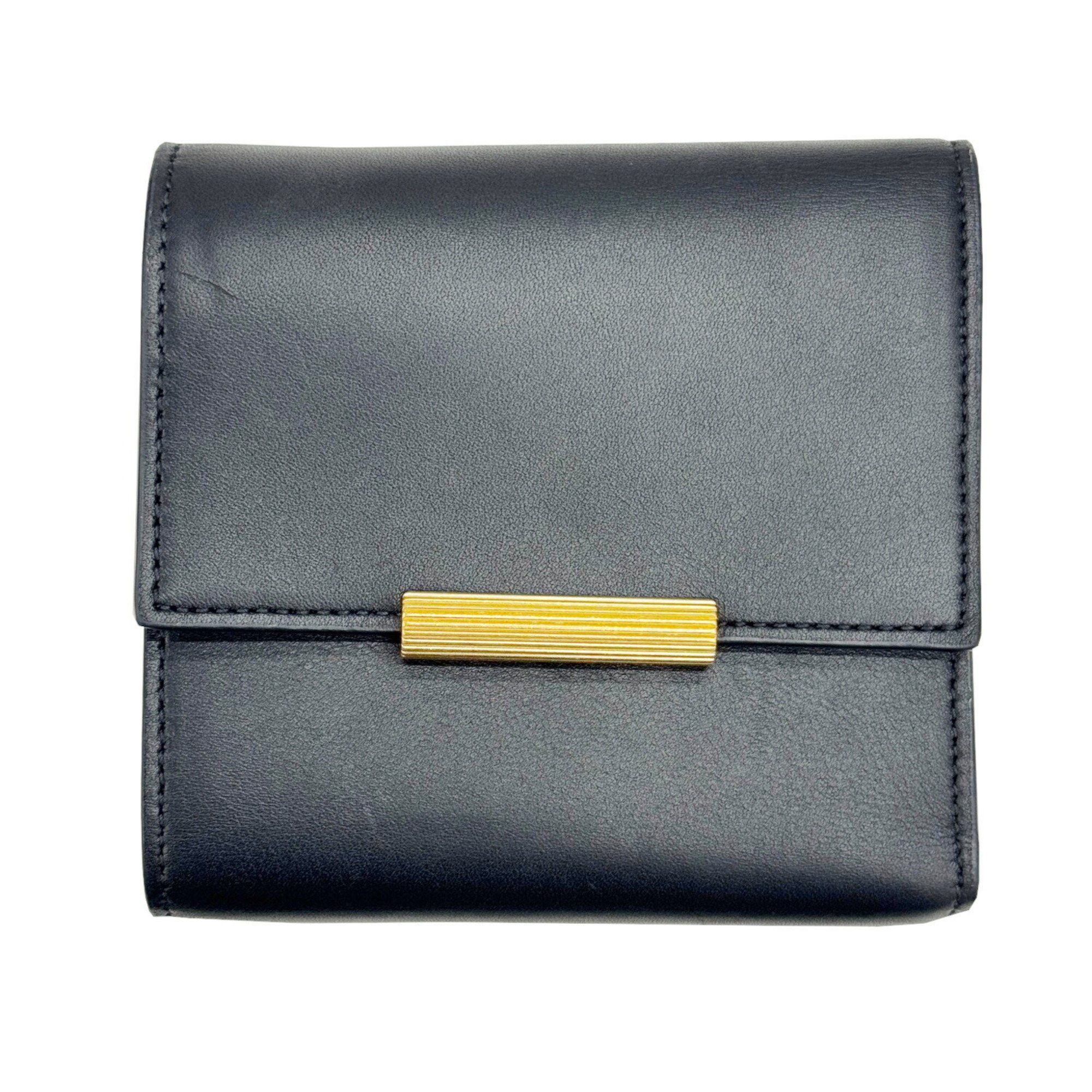 Bottega Veneta Bottega Veneta Tri-fold Wallet Black Calf Leather Men's Women's Compact Size ONE SIZE - 1 Thumbnail