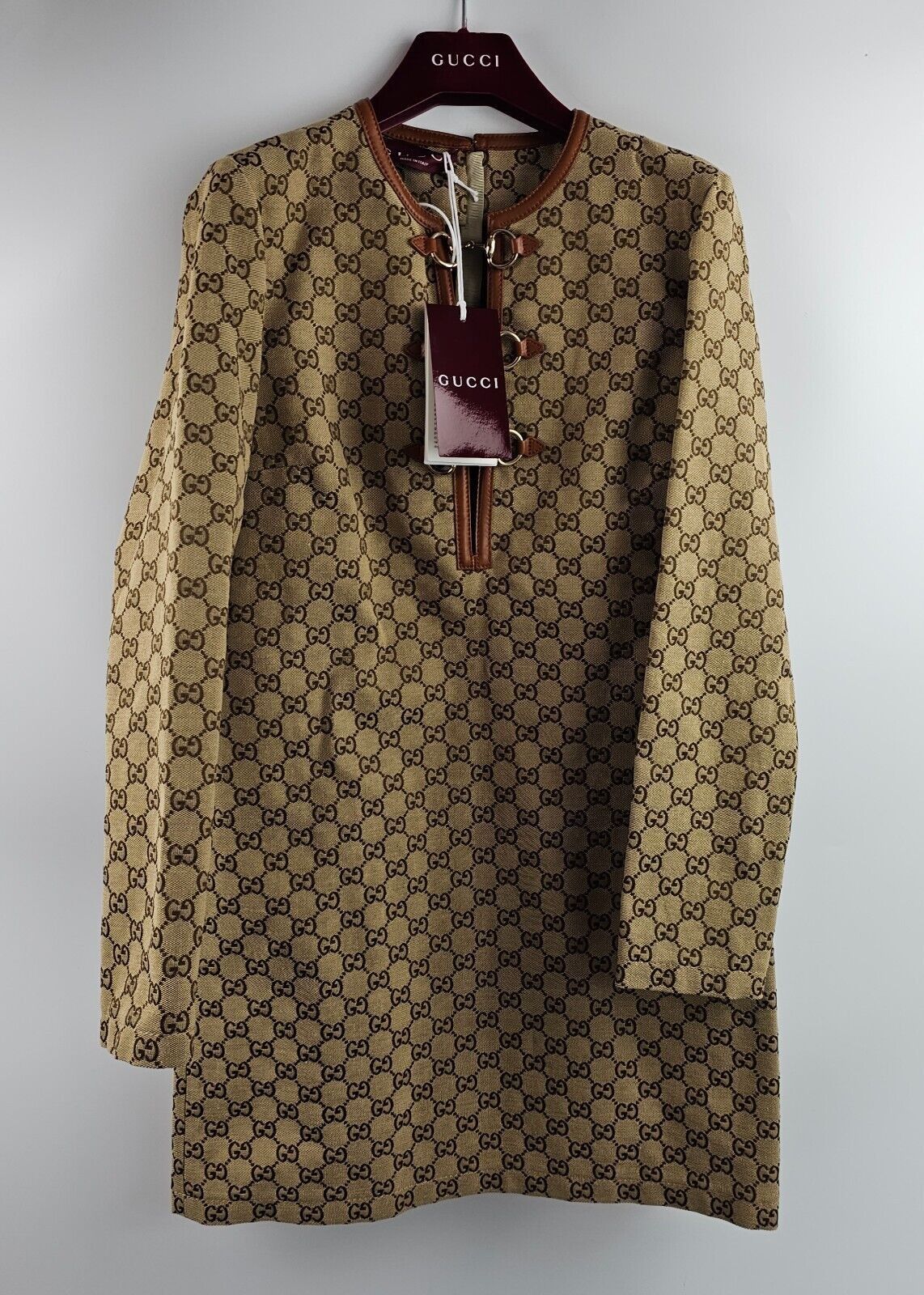GUCCI $4200 Camel/Brown GG Horsebit Canvas Dress New