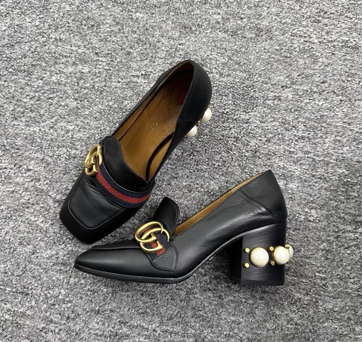 Gucci Gucci Pearl Black Square-Toe High Heels K12 Size US 5.5 / IT 35.5 - 1 Thumbnail
