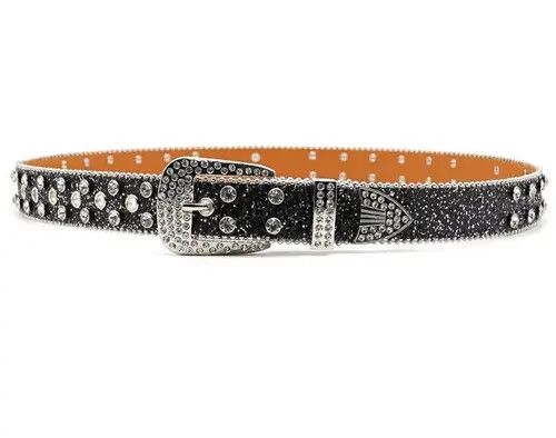 VIBE Diamond Bling Strap Skull Black PU Leather Belt Size ONE SIZE - 4 Thumbnail
